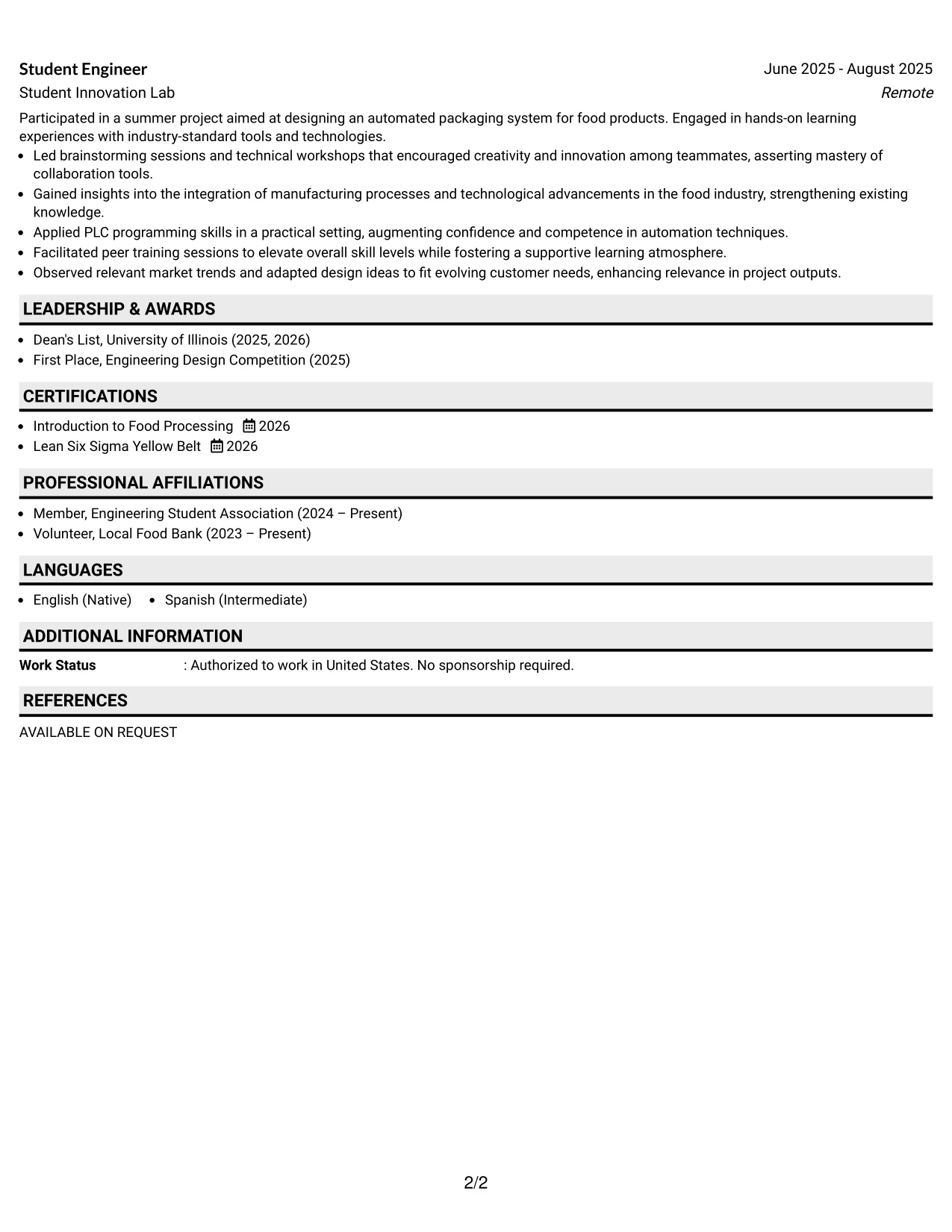 Resume Example Page 2