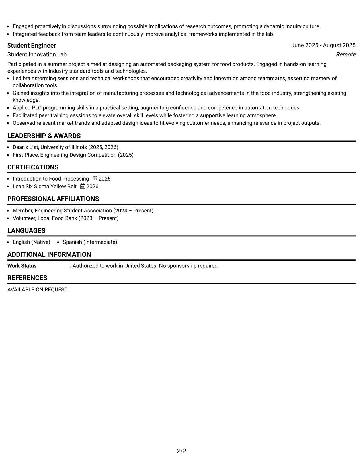 Resume Example Page 2