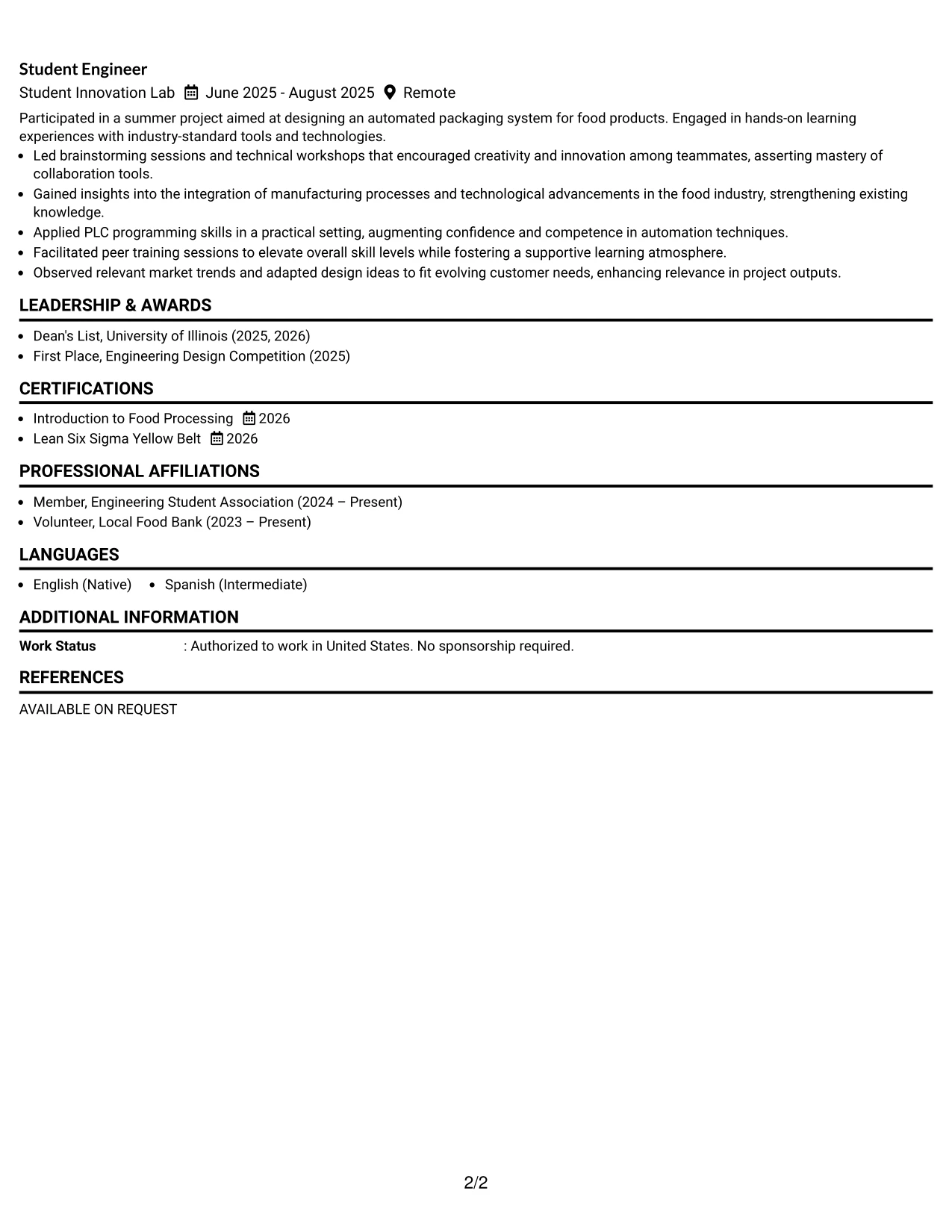 Resume Example Page 2