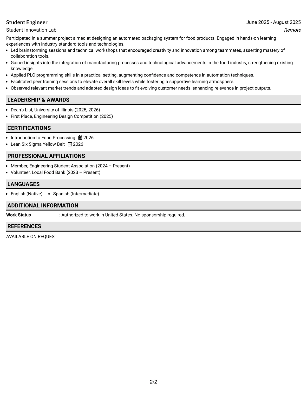 Resume Example Page 2
