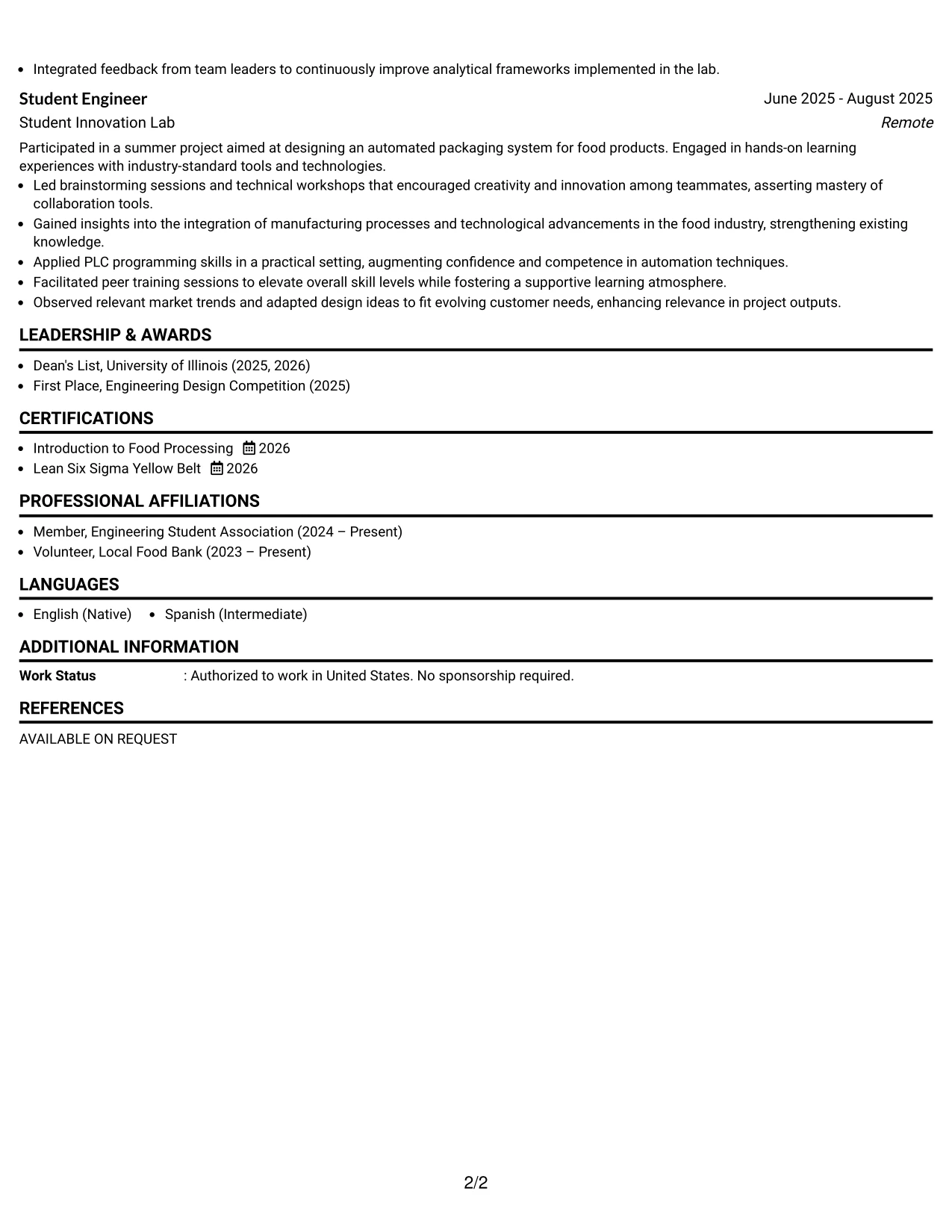 Resume Example Page 2