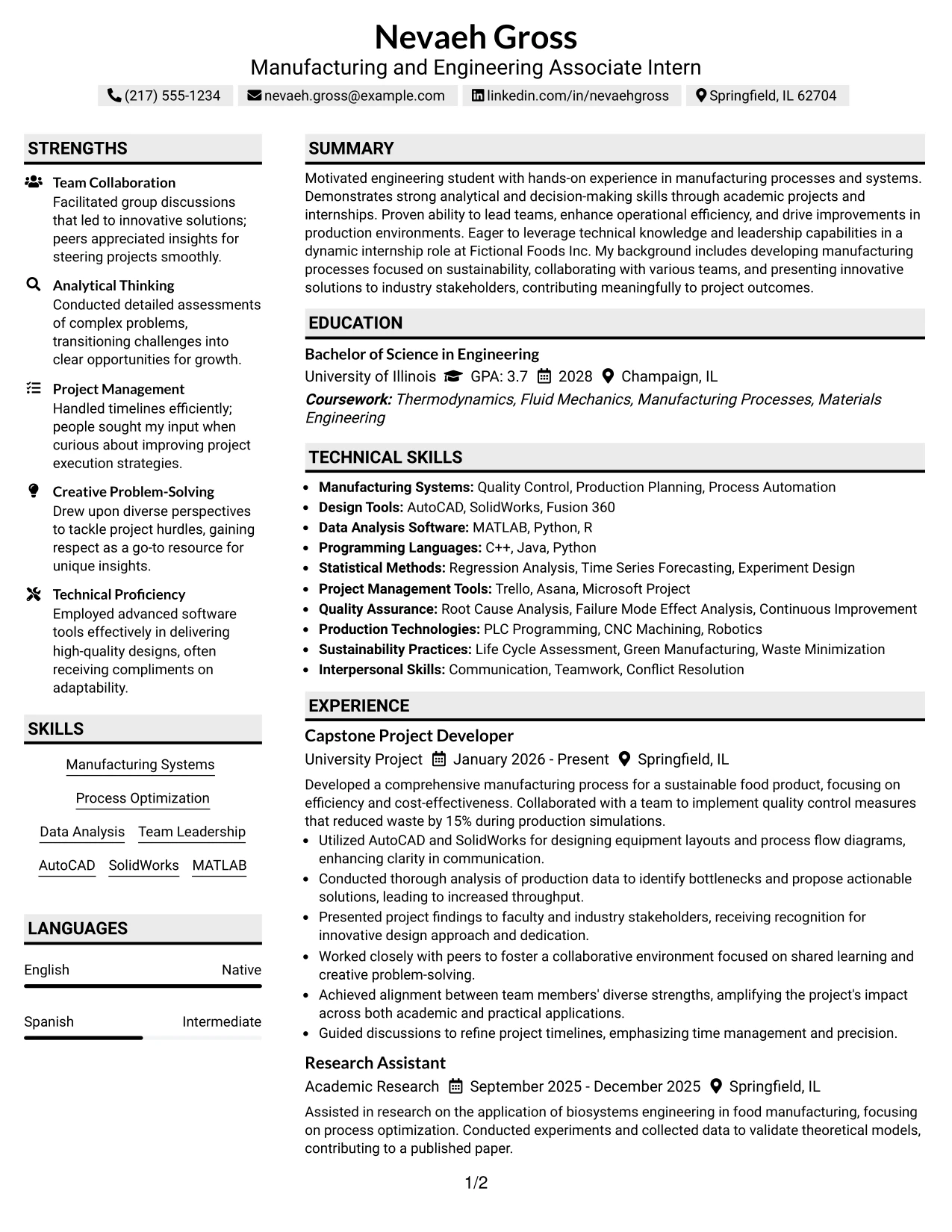 Resume Example Page 1