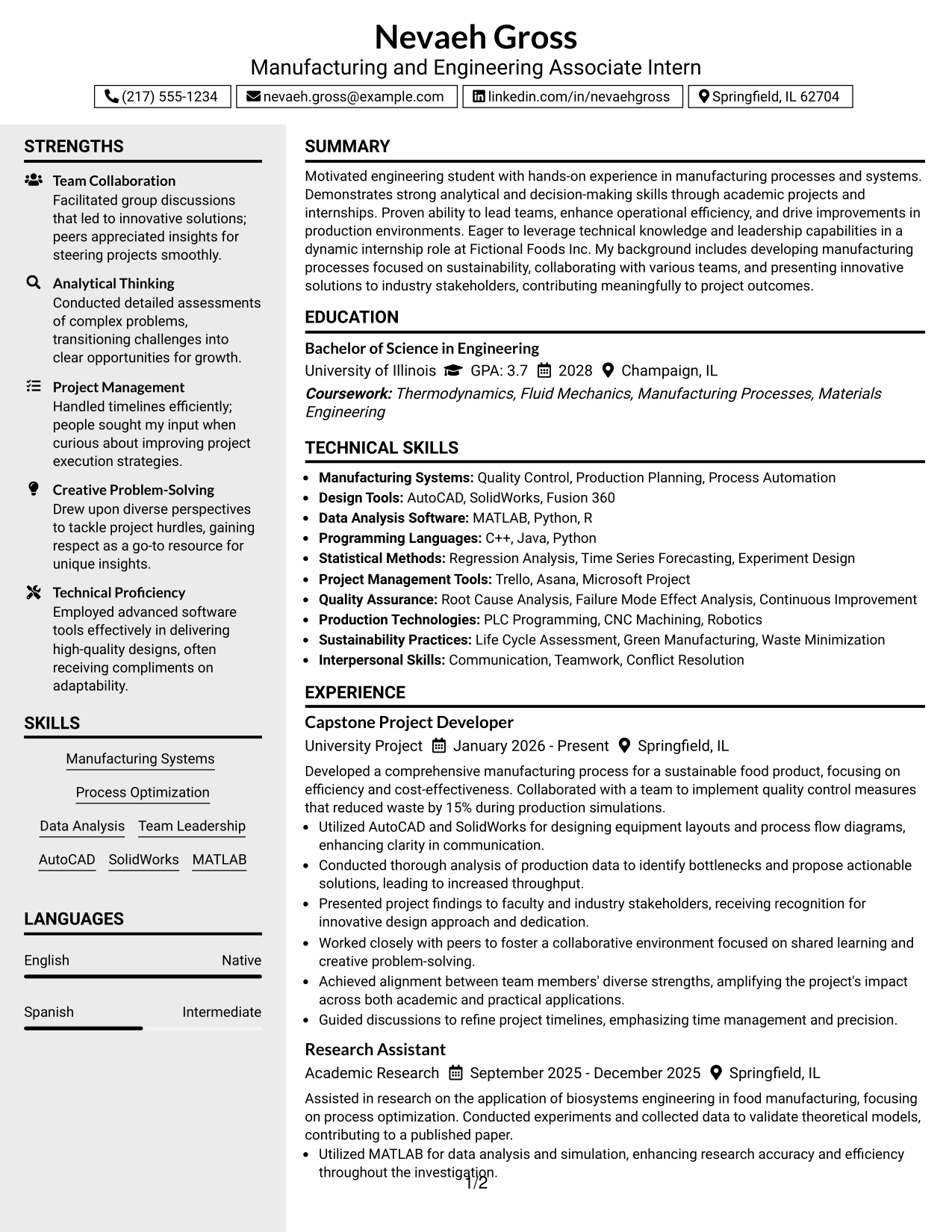 Resume Example Page 1