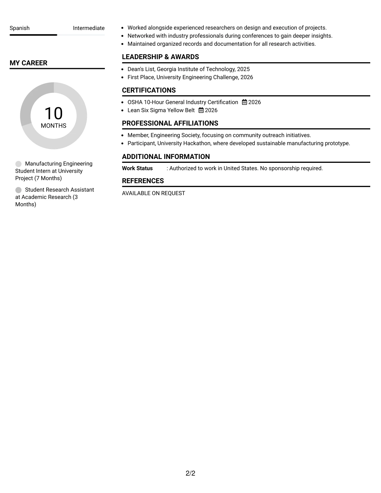 Resume Example Page 2