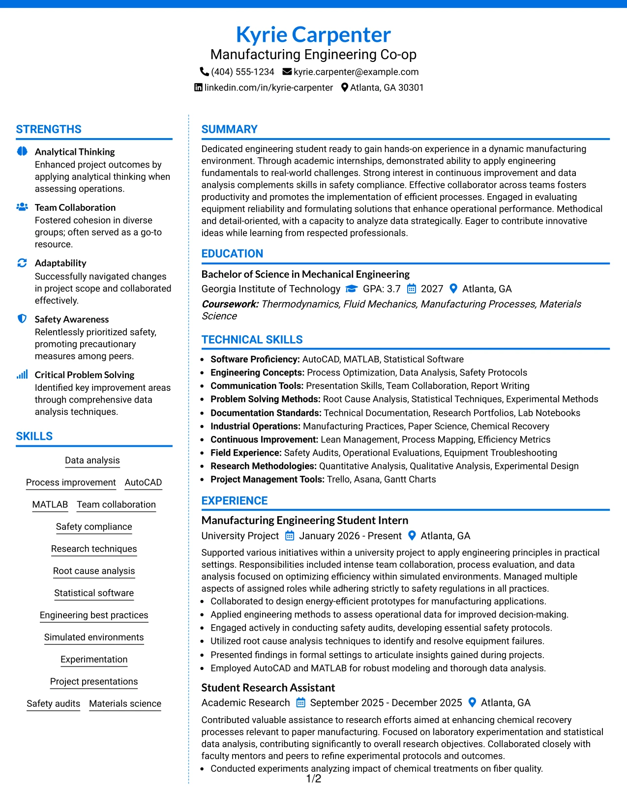 Resume Example Page 1