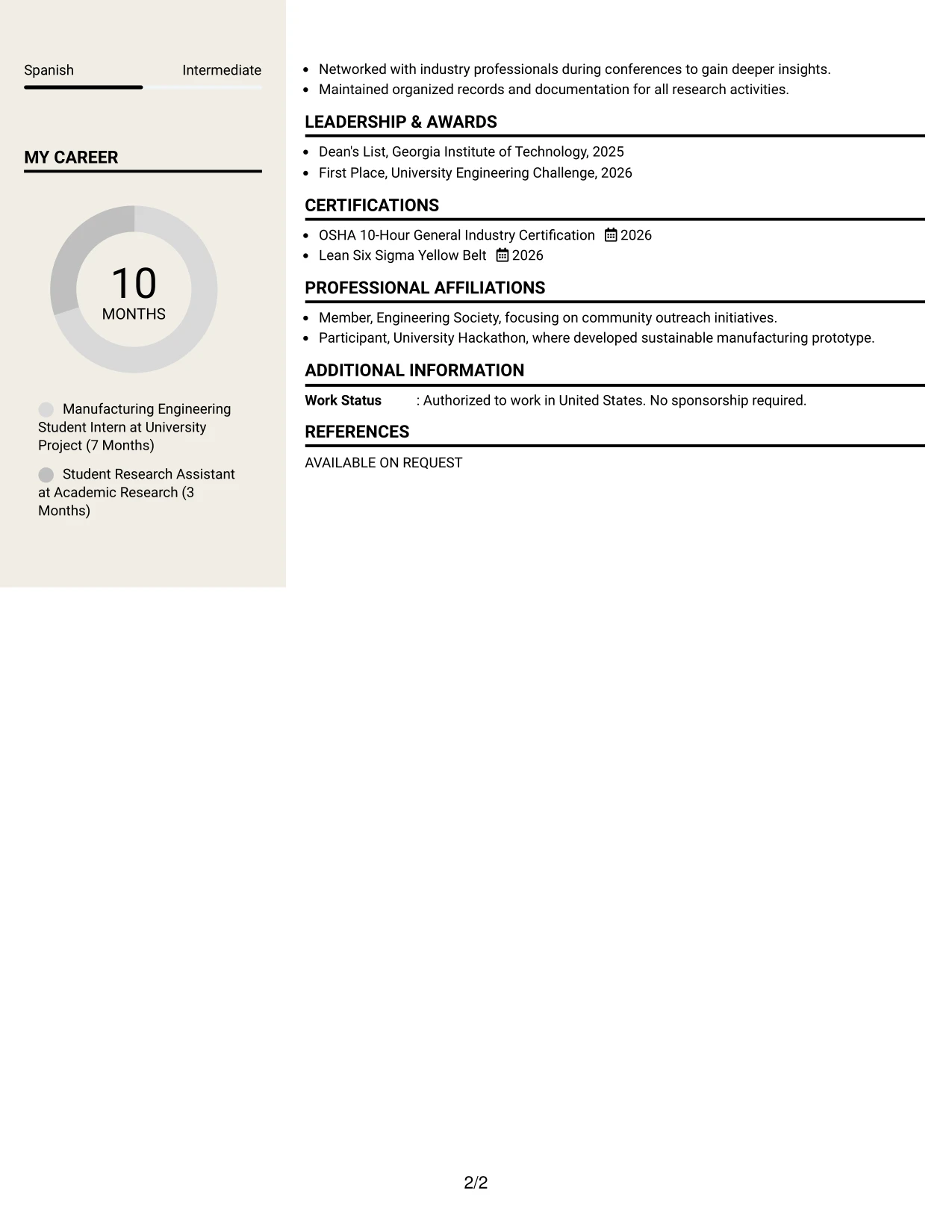 Resume Example Page 2