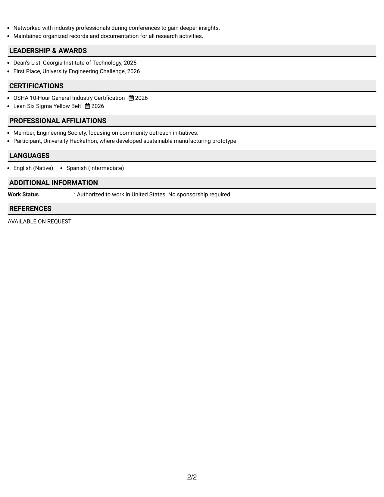 Resume Example Page 2
