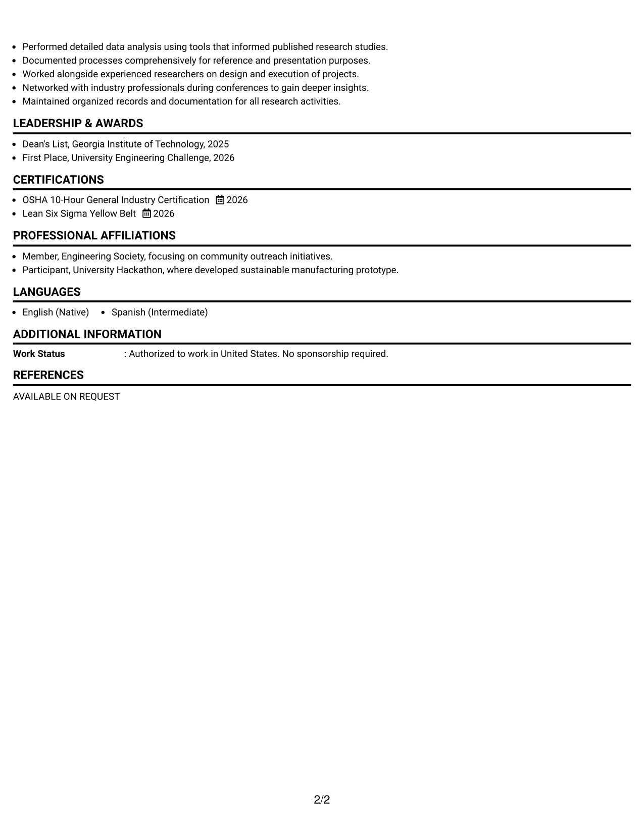 Resume Example Page 2
