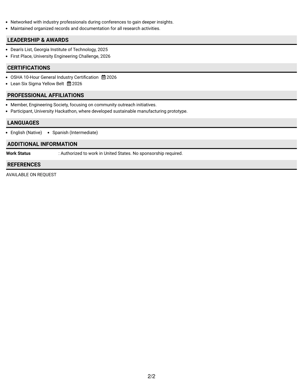 Resume Example Page 2