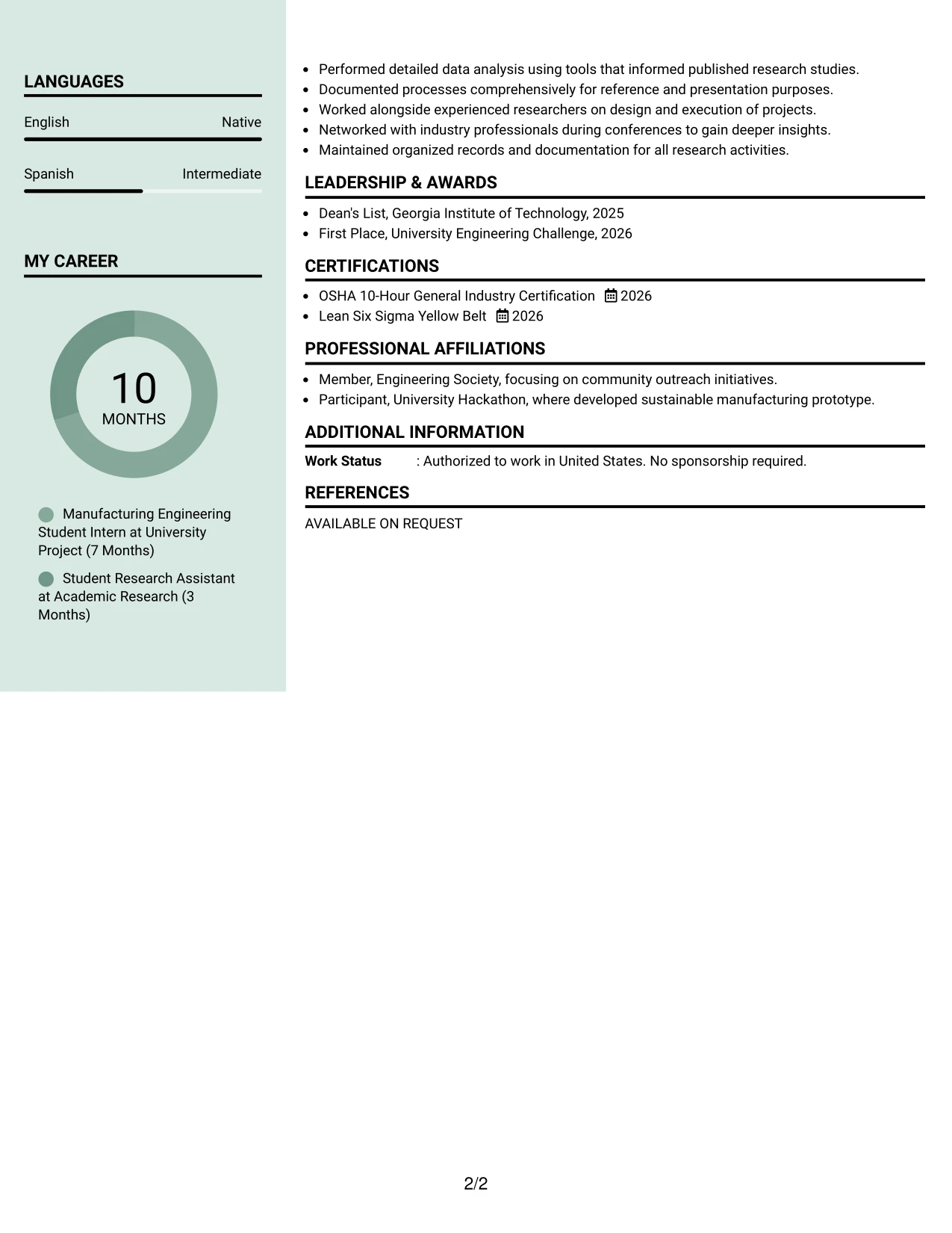 Resume Example Page 2
