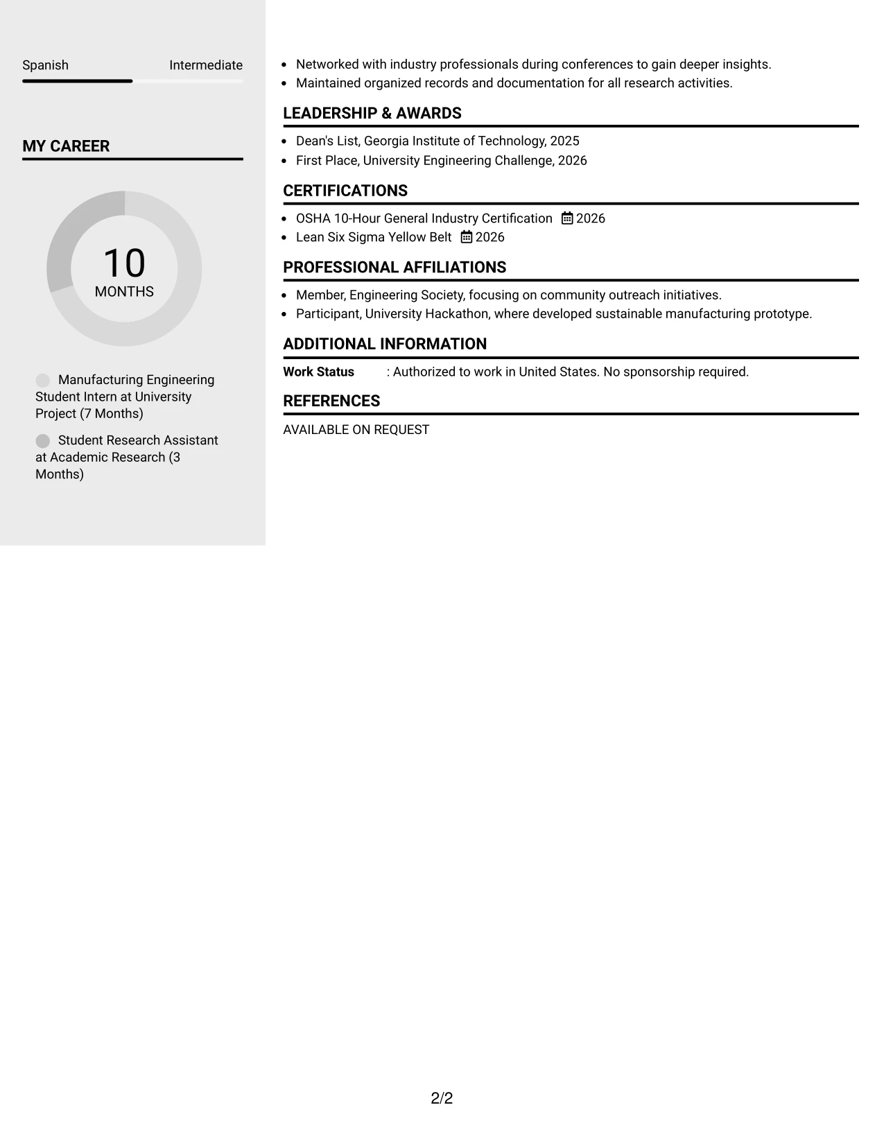 Resume Example Page 2