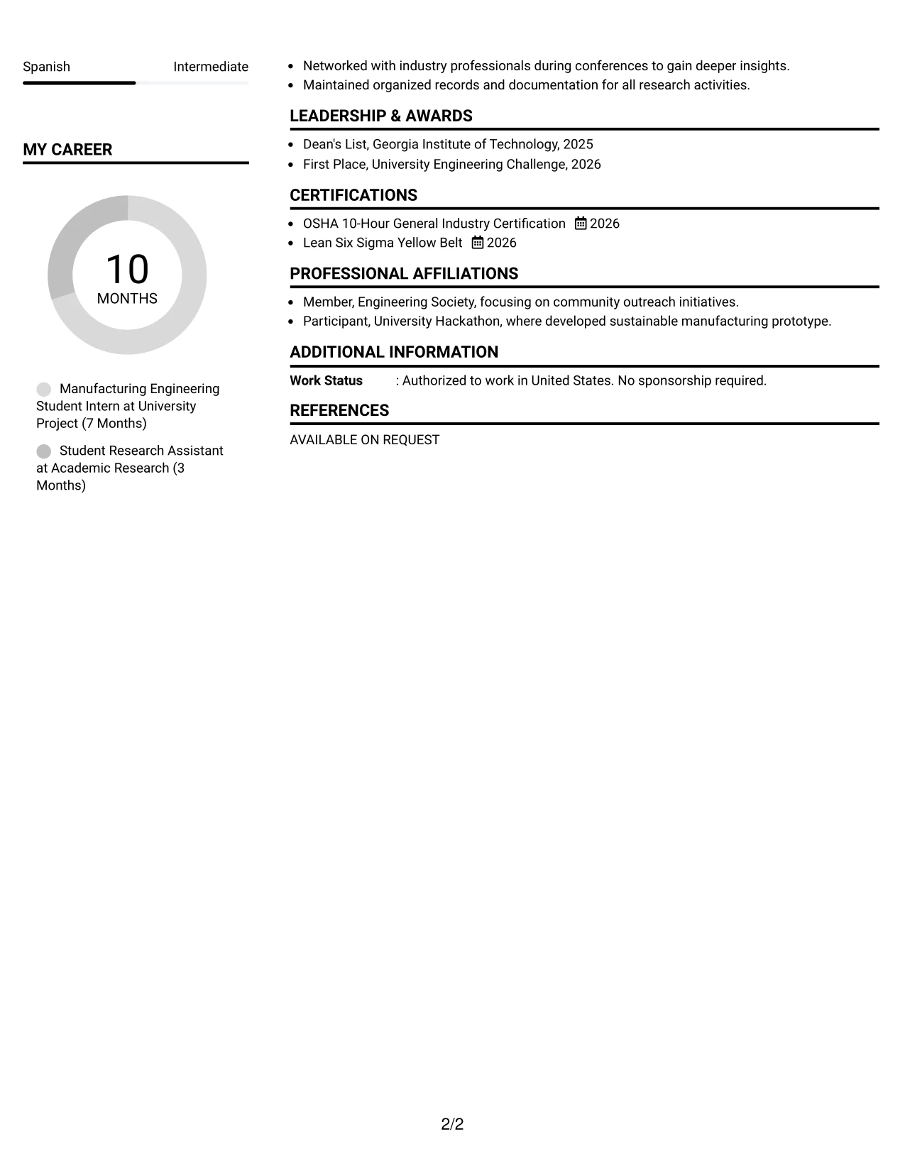 Resume Example Page 2