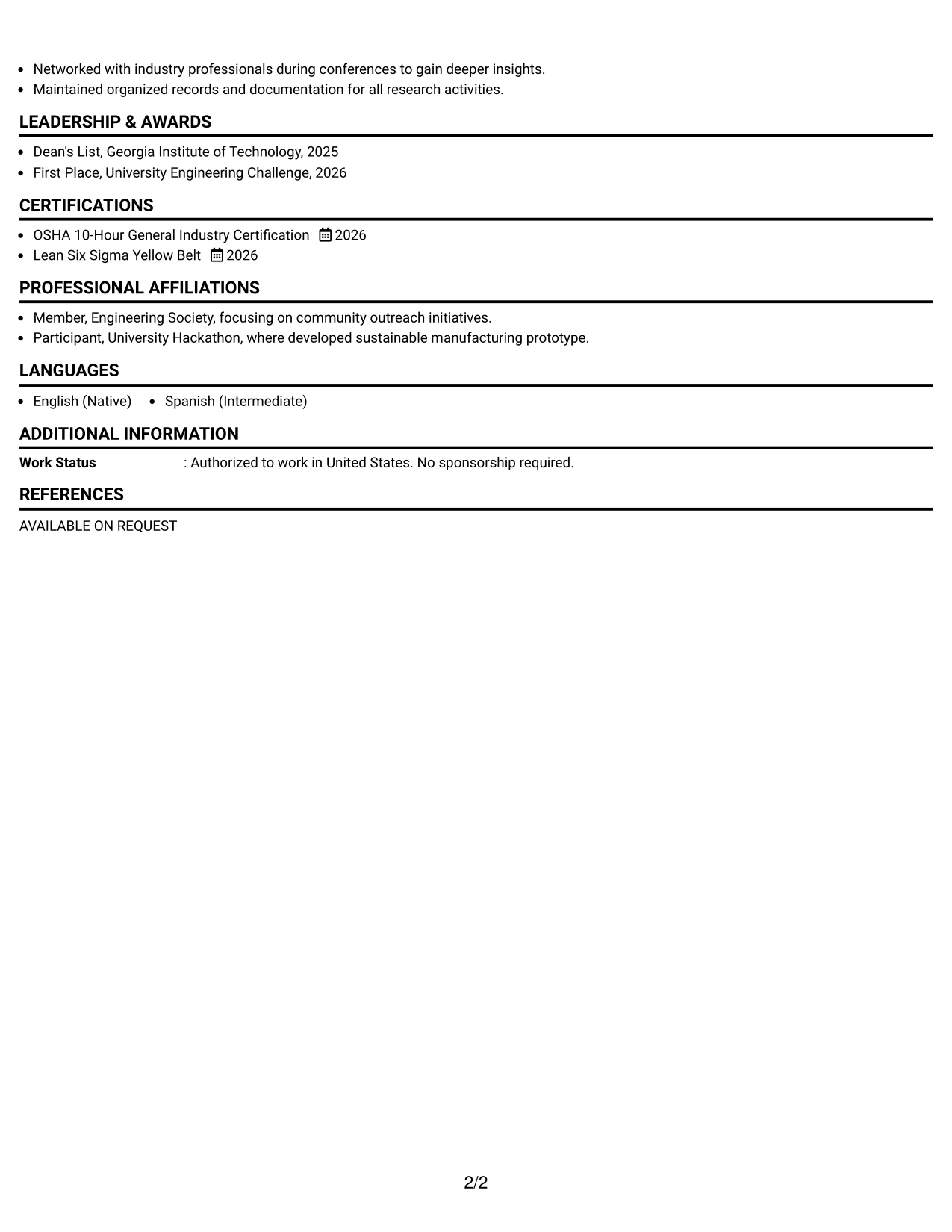 Resume Example Page 2