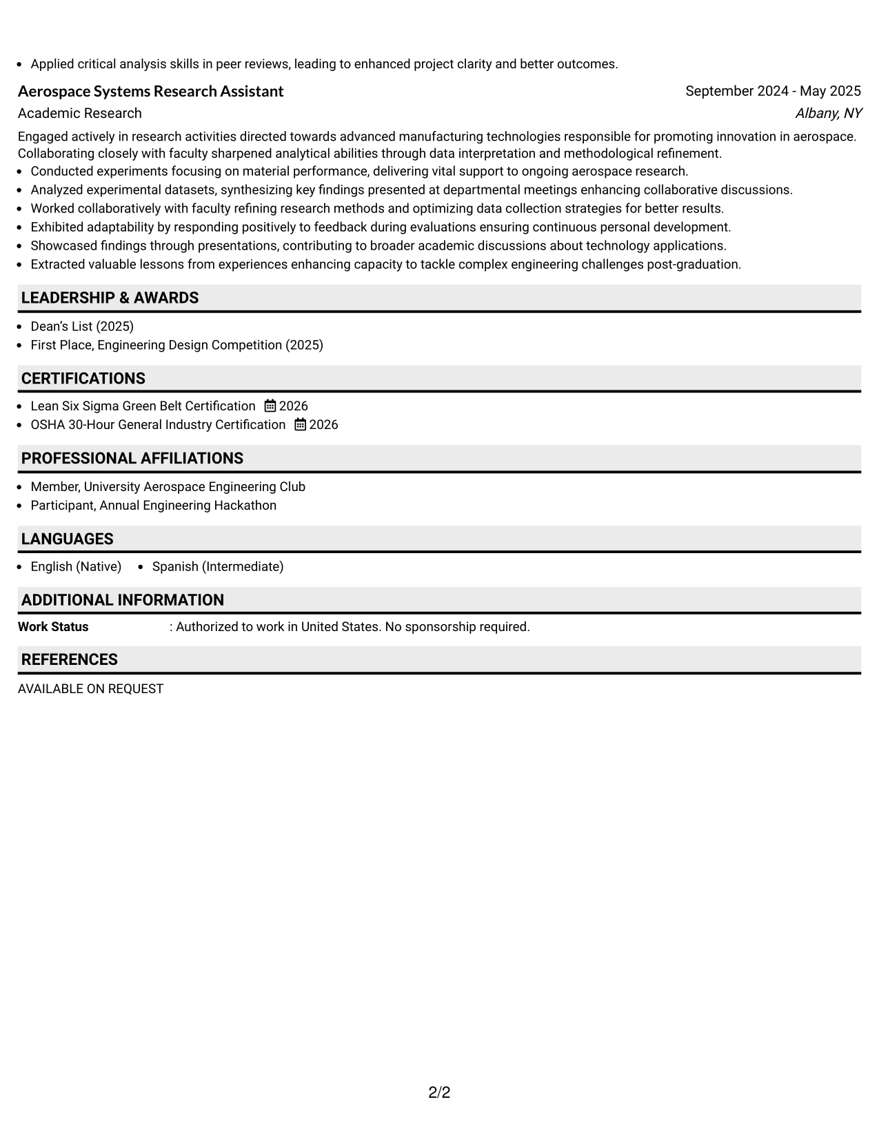 Resume Example Page 2
