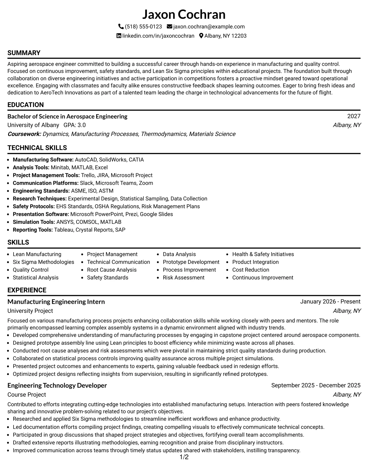 Resume Example Page 1