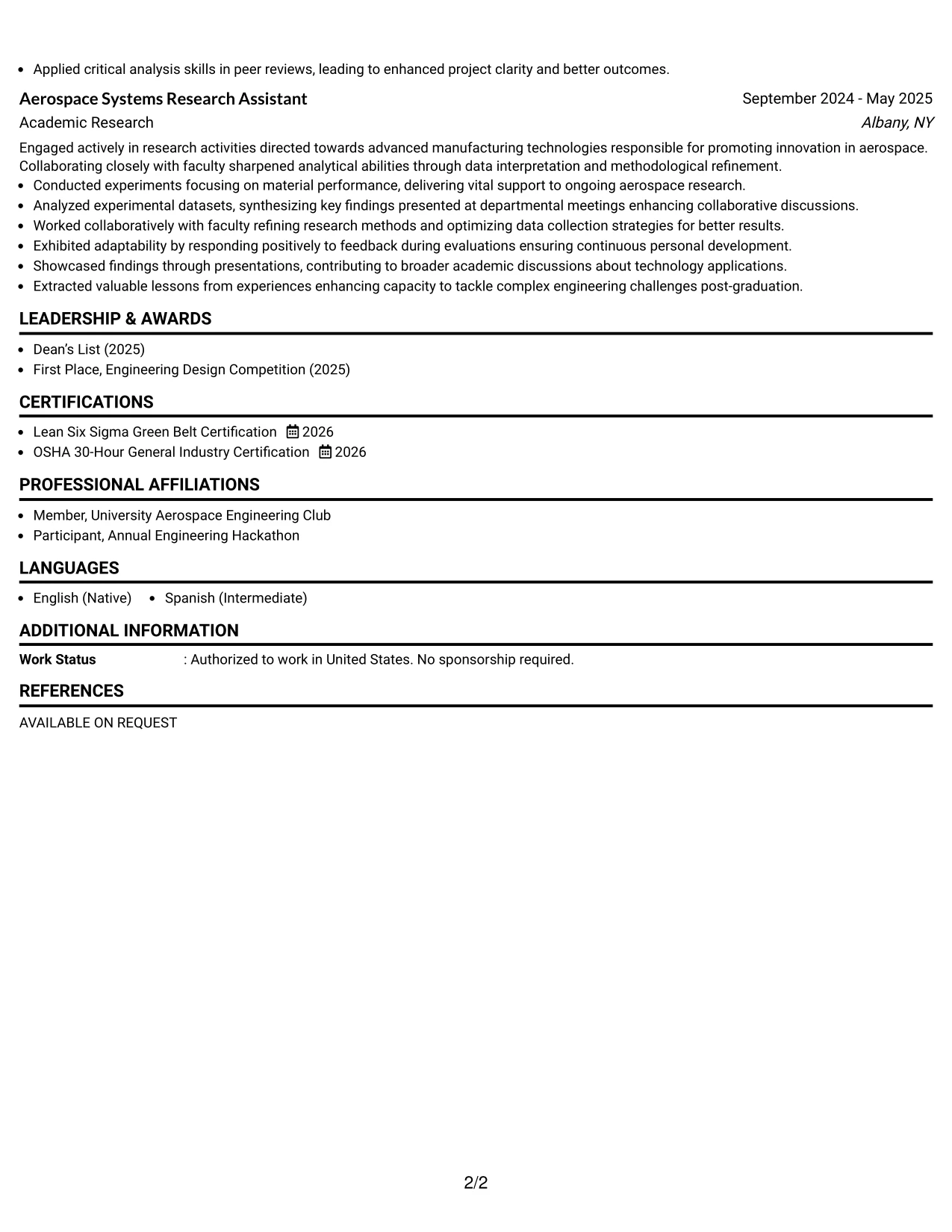 Resume Example Page 2