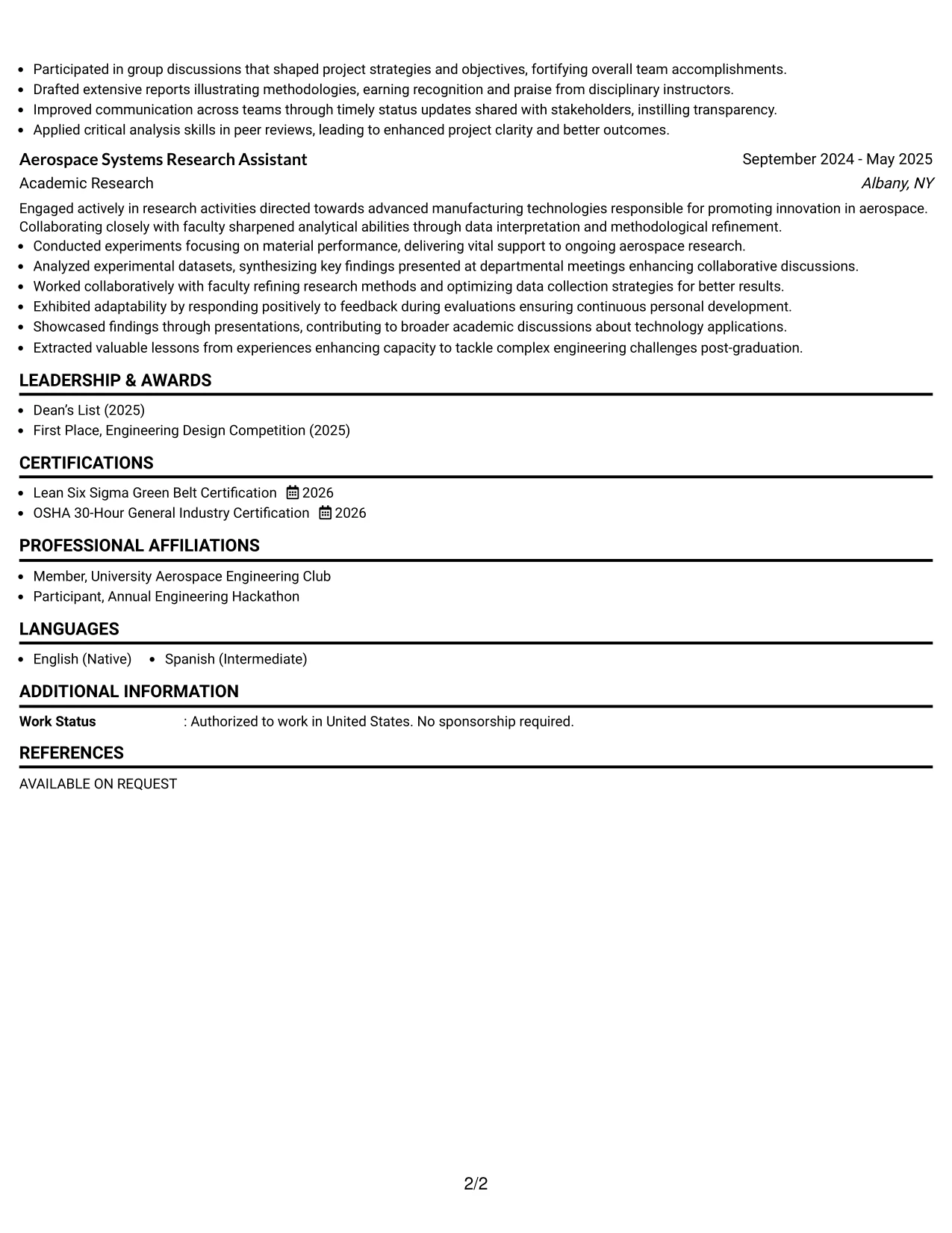 Resume Example Page 2