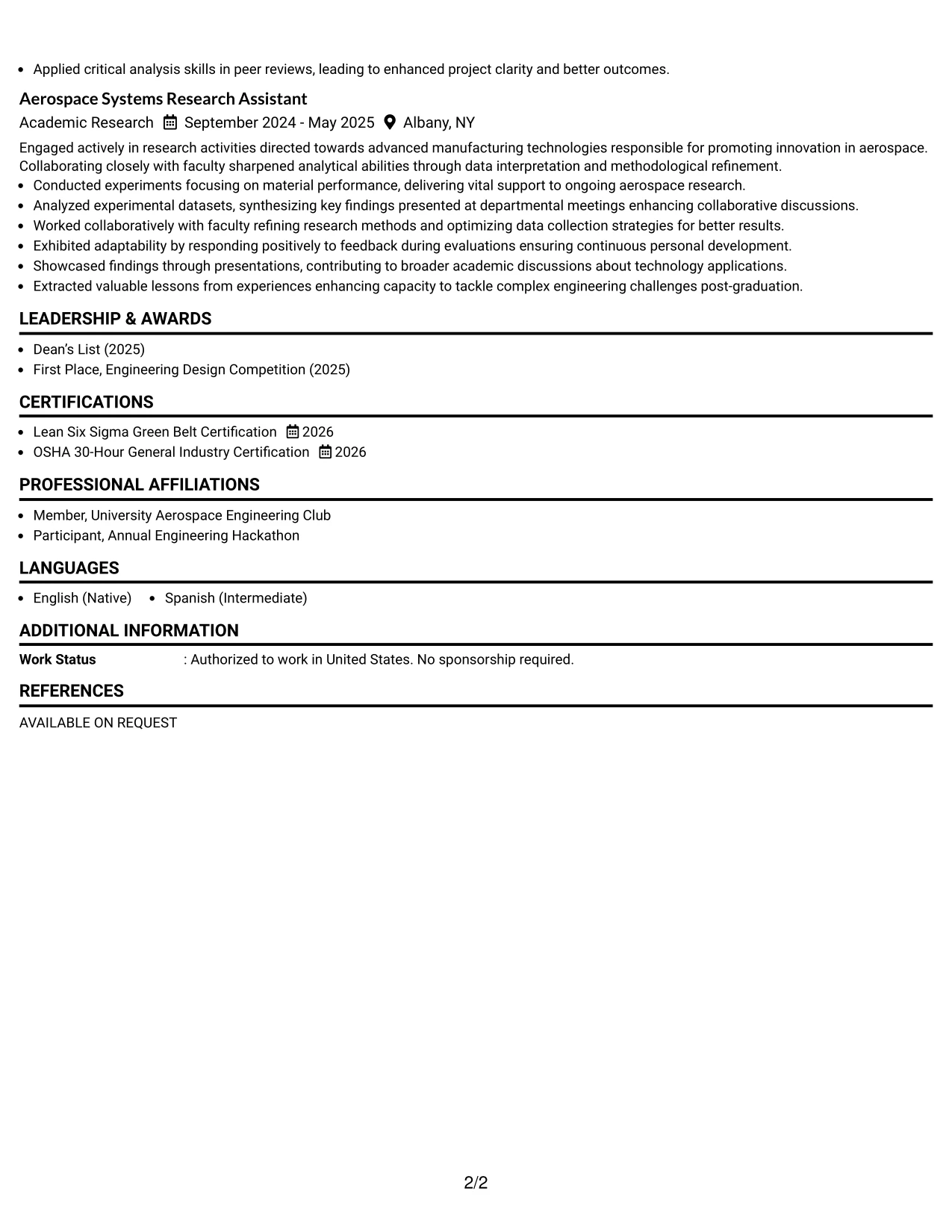 Resume Example Page 2