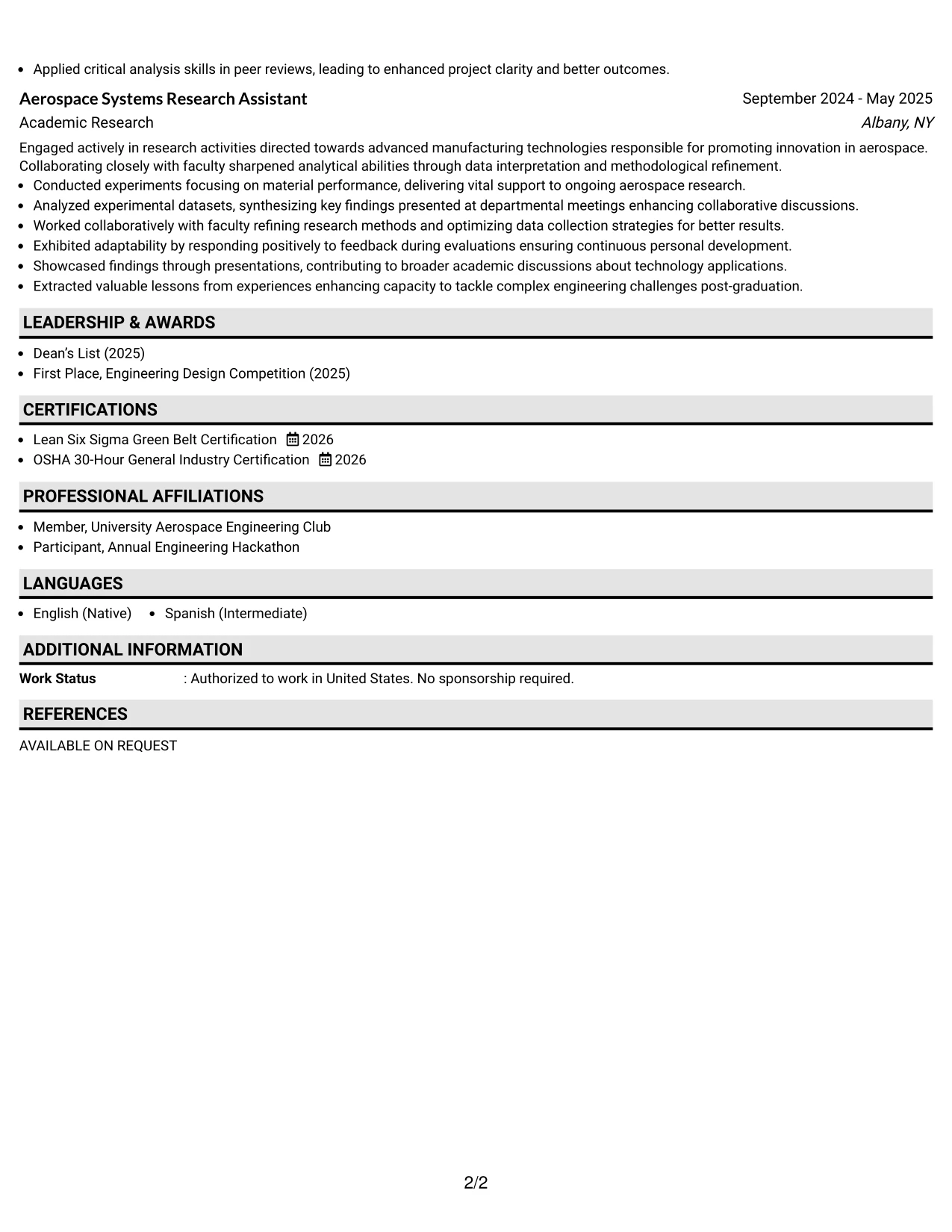 Resume Example Page 2
