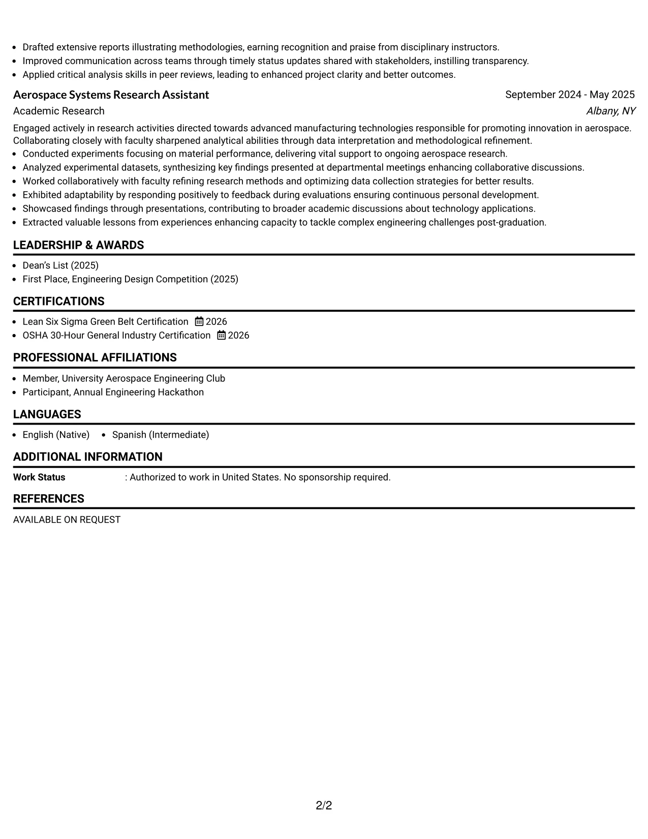 Resume Example Page 2