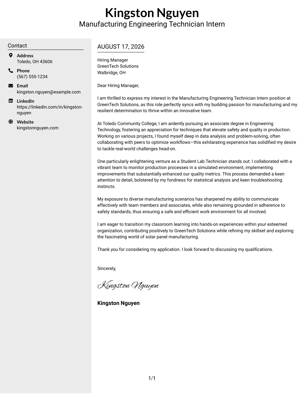 Resume Example Page 1