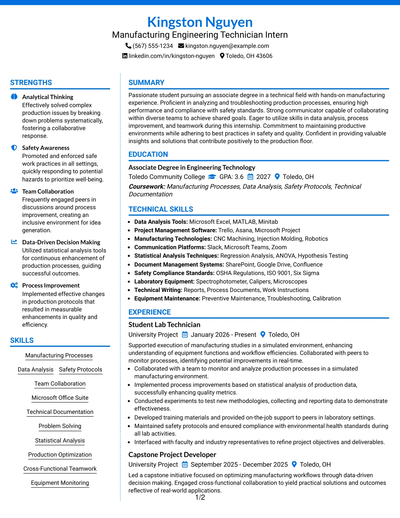 Resume Example Page 1