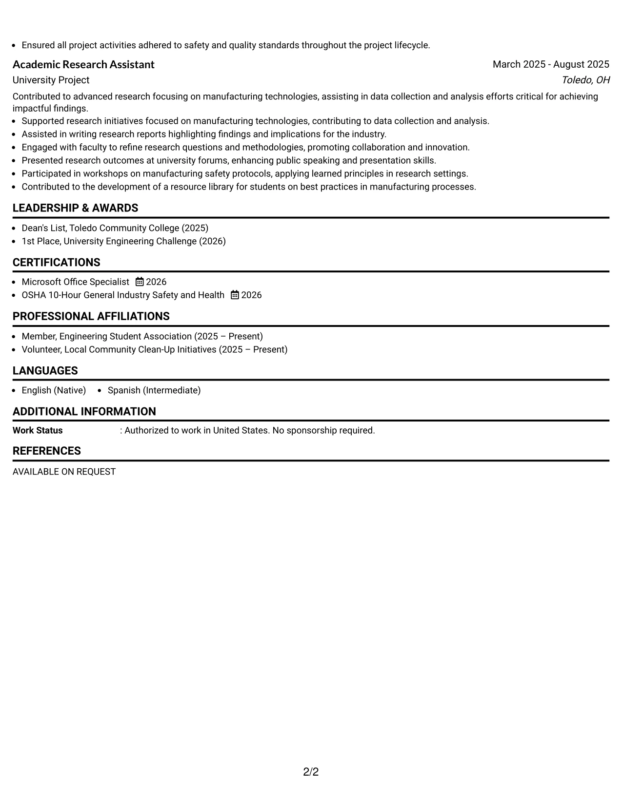 Resume Example Page 2