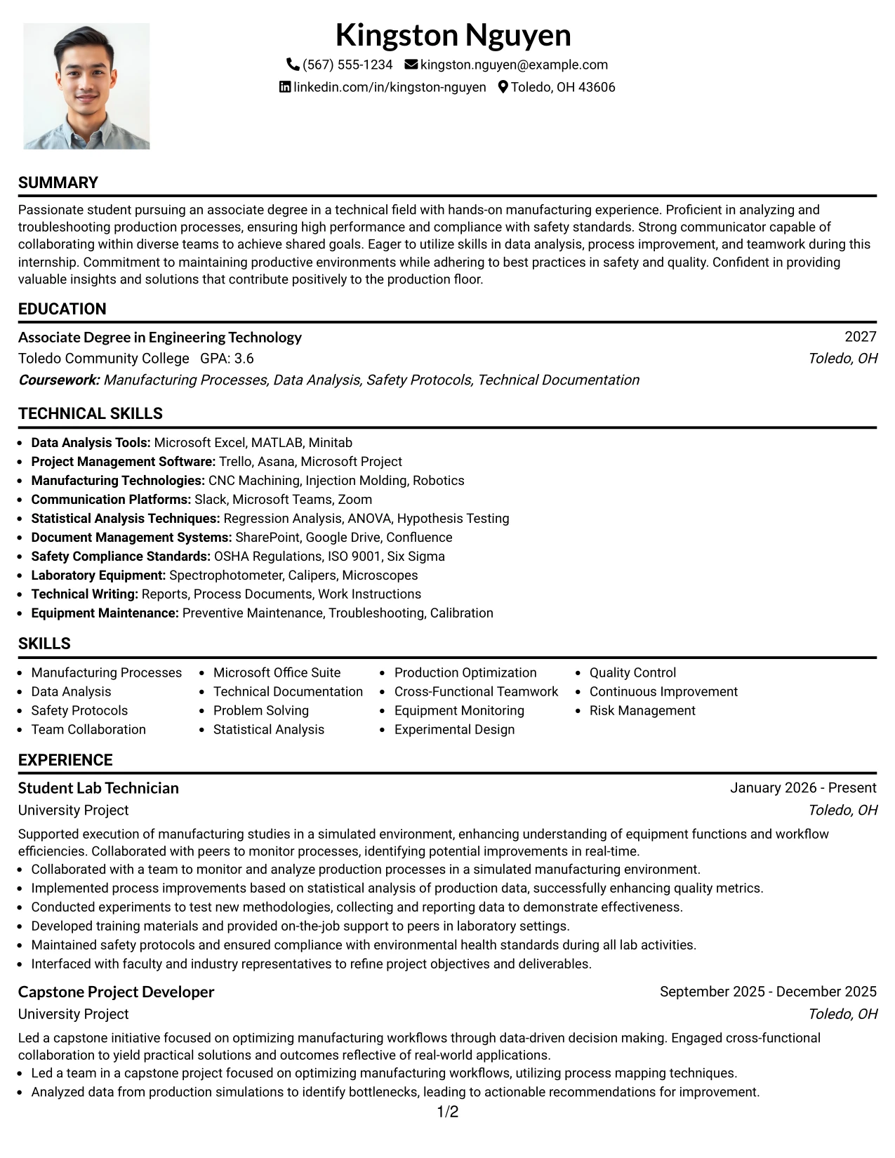 Resume Example Page 1
