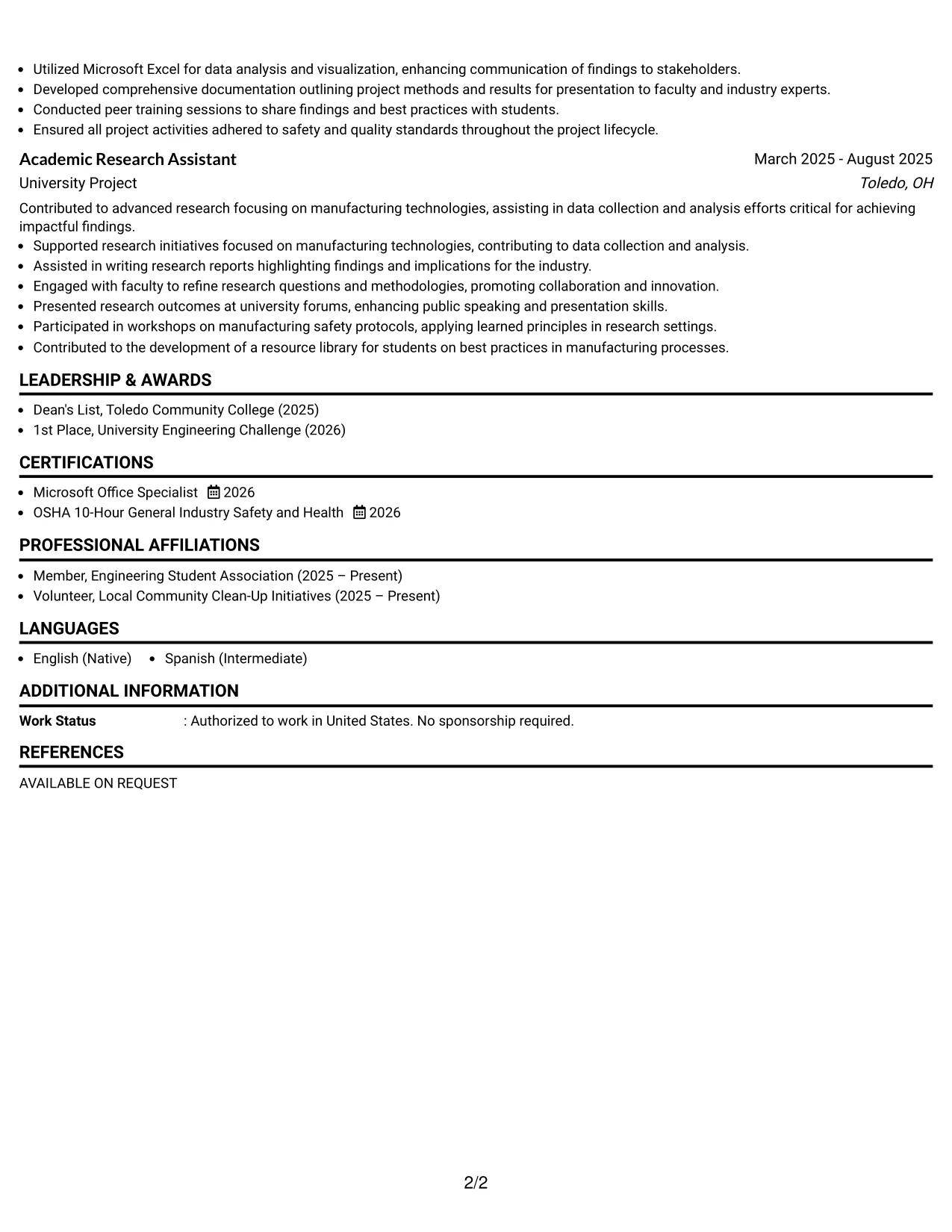 Resume Example Page 2