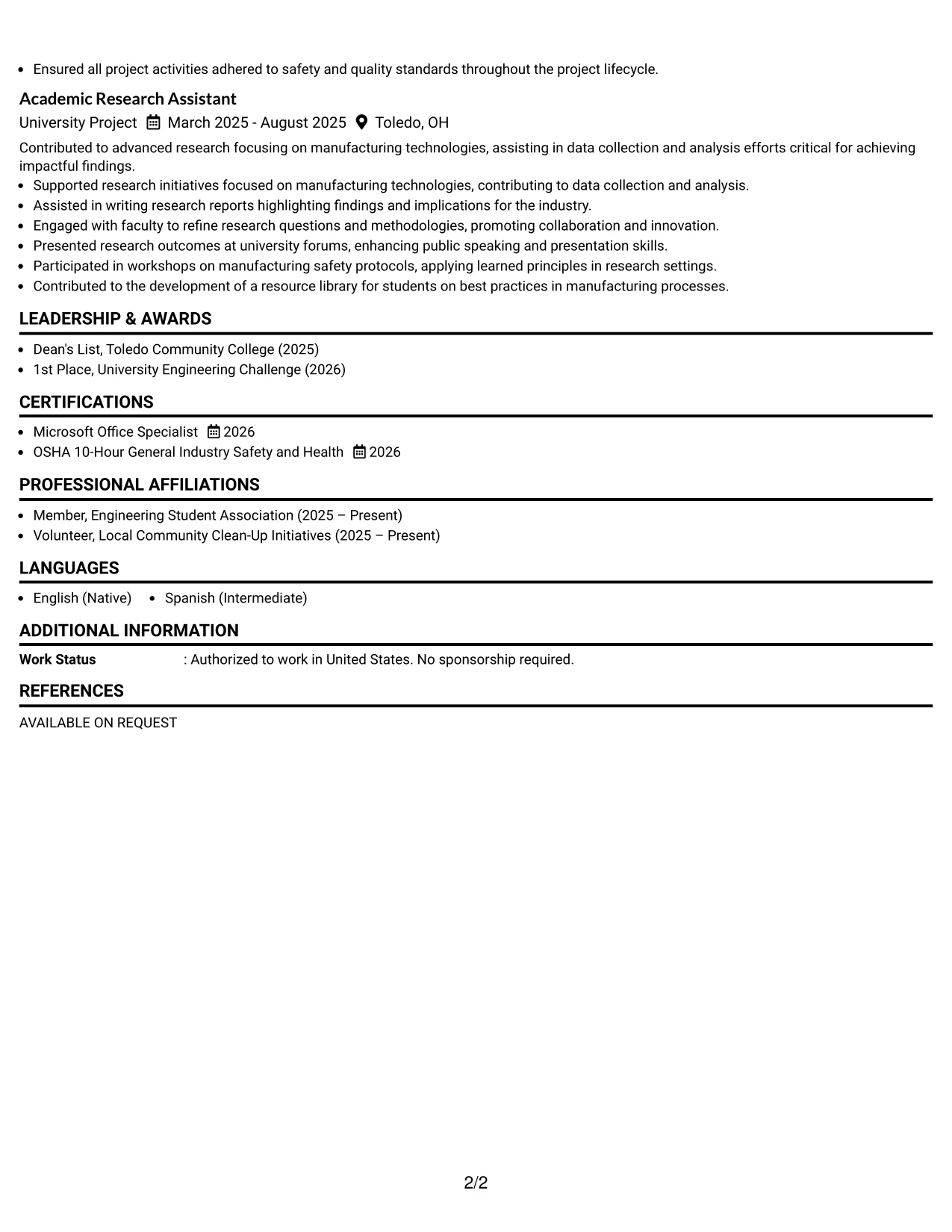Resume Example Page 2