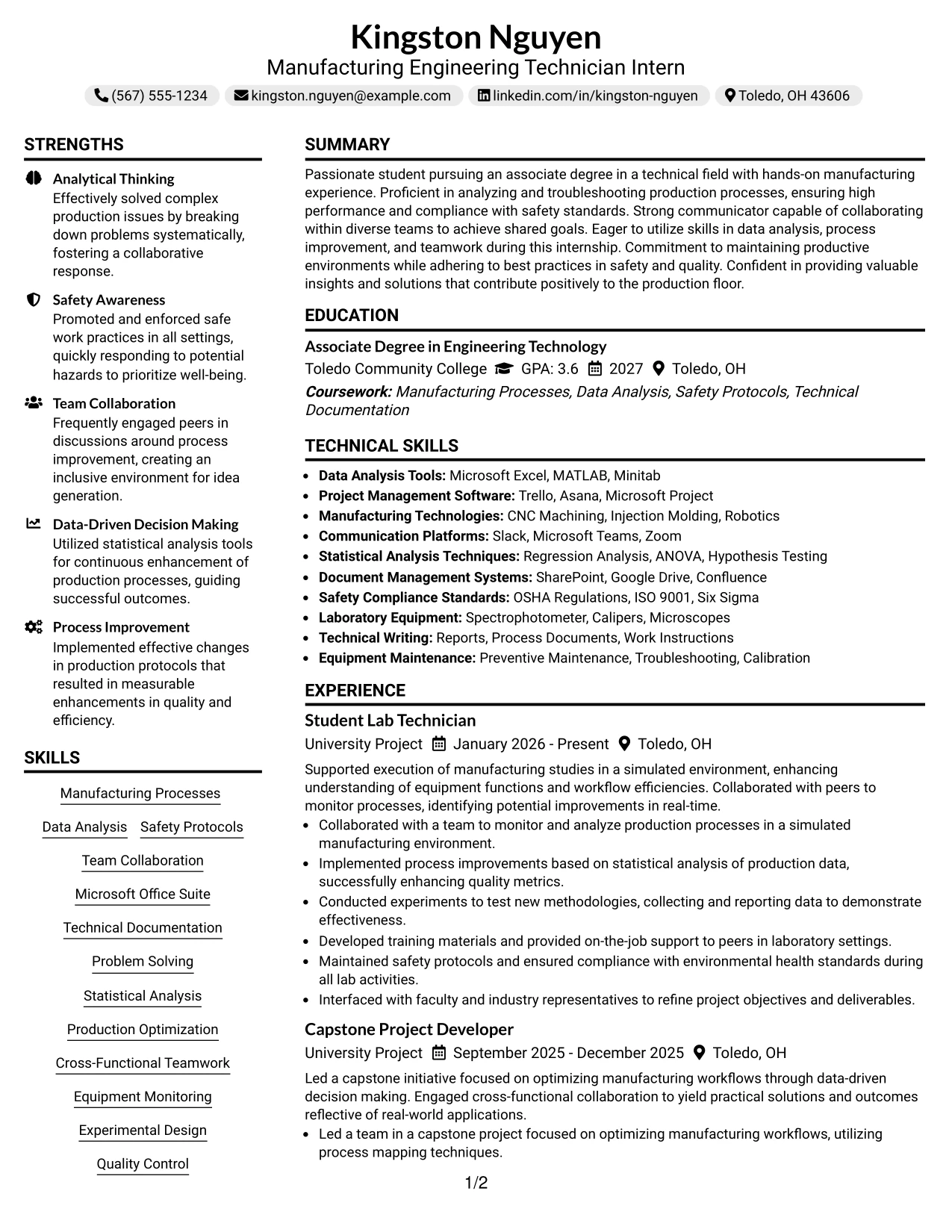 Resume Example Page 1