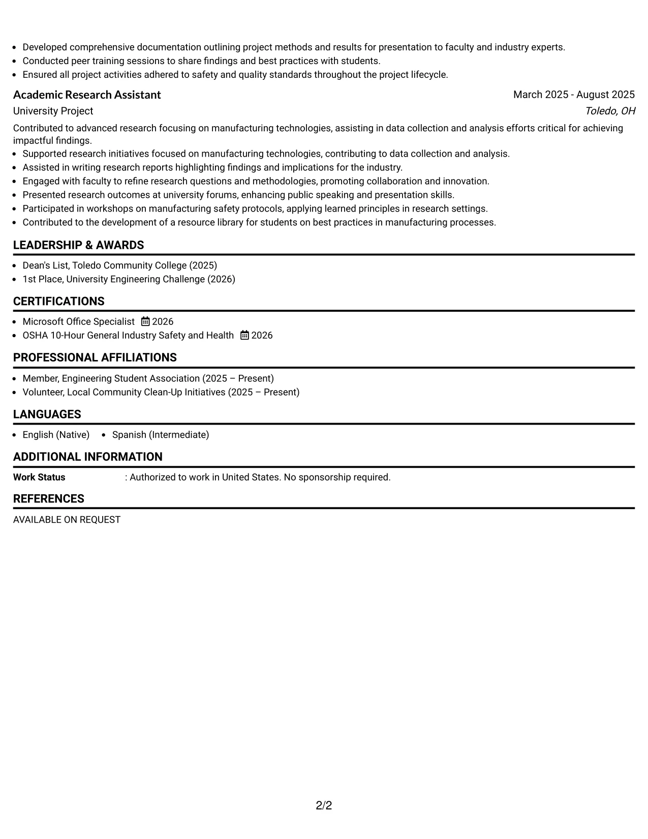 Resume Example Page 2
