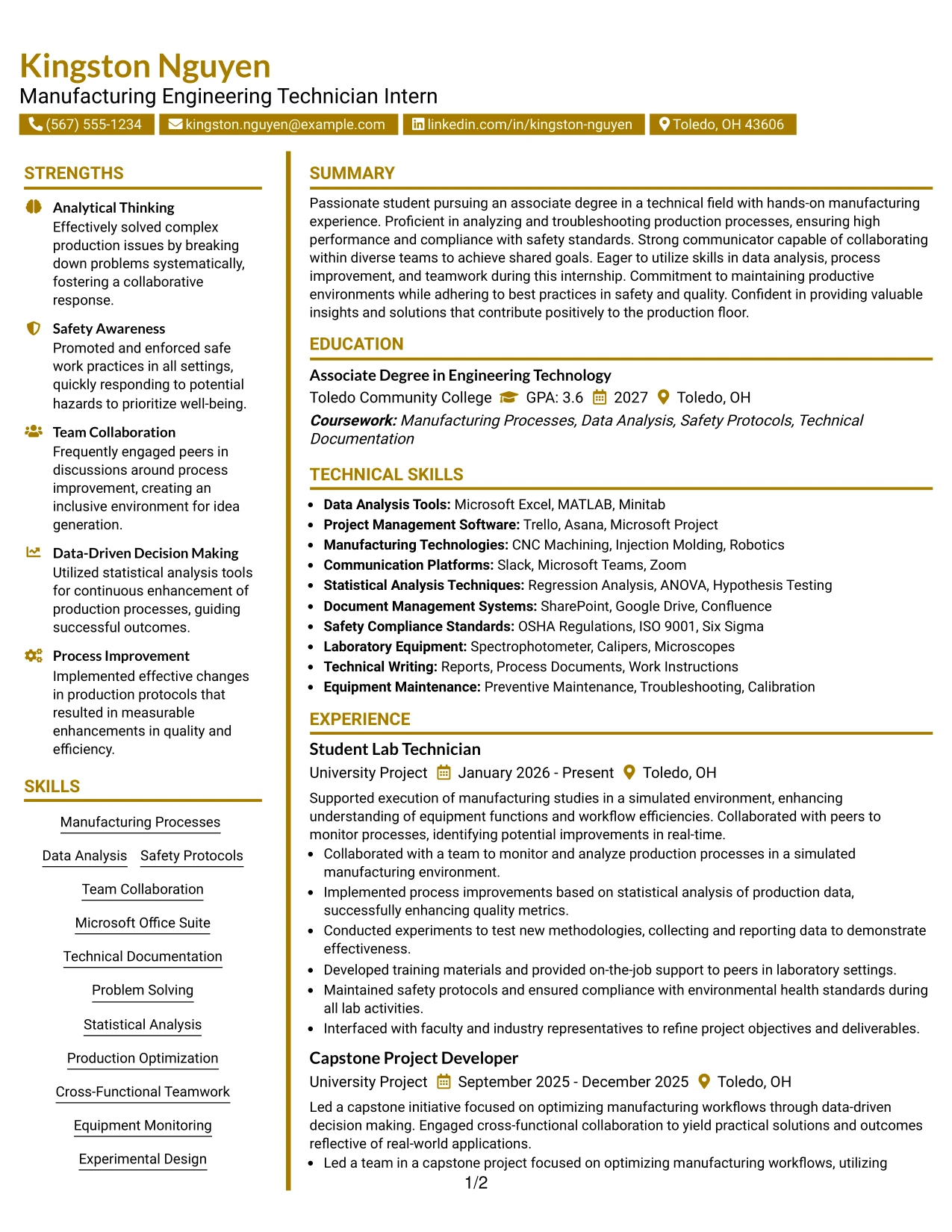 Resume Example Page 1