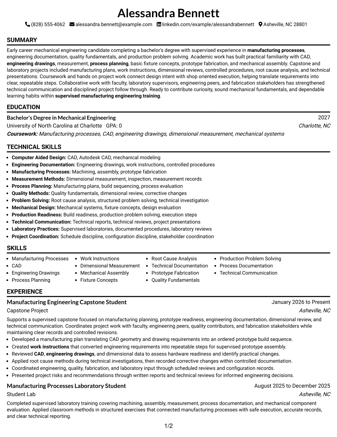 Resume Example Page 1