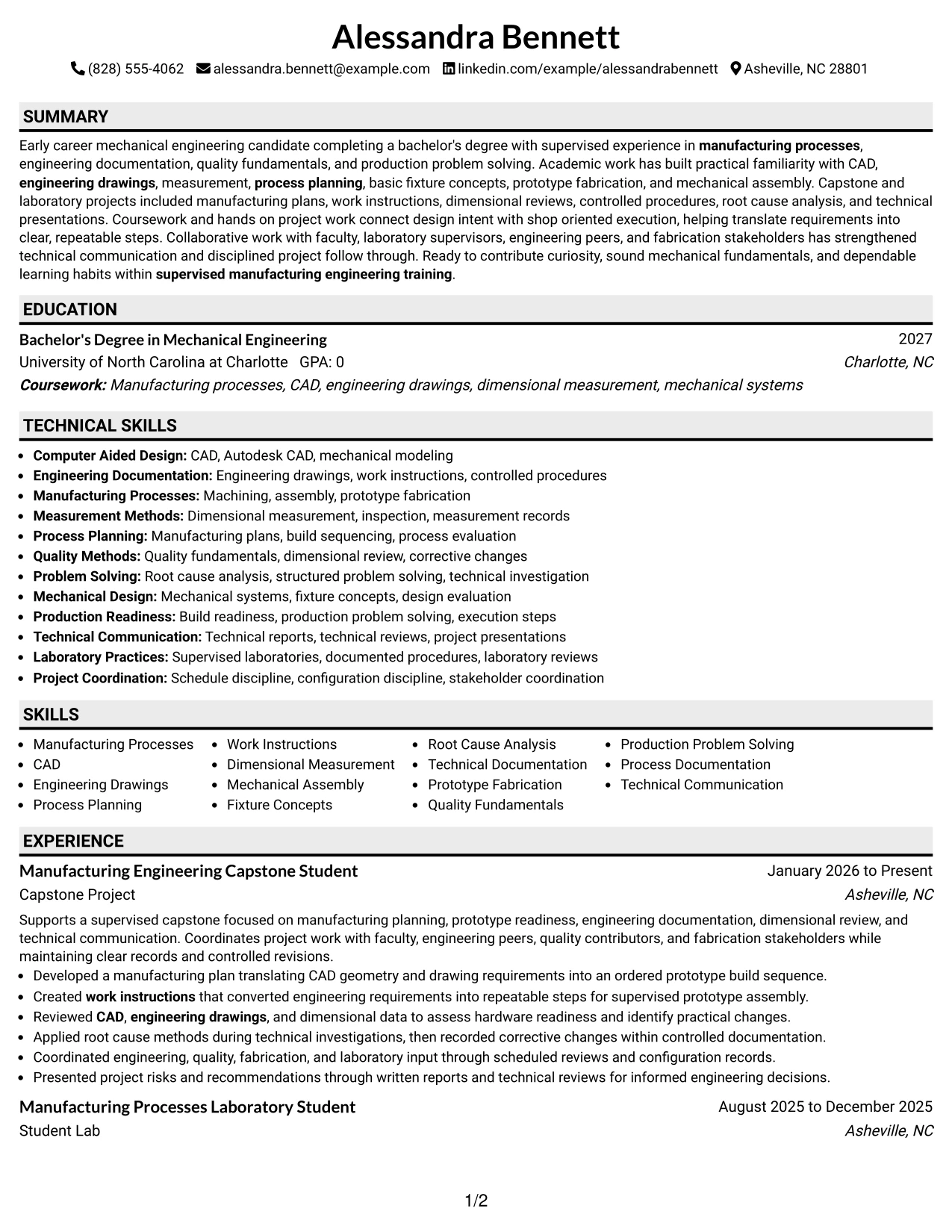 Resume Example Page 1