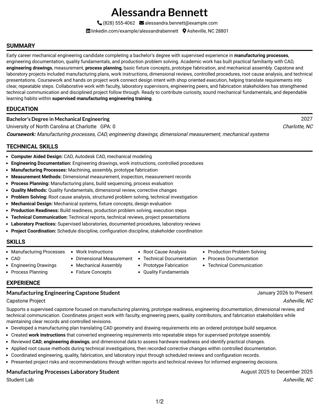 Resume Example Page 1