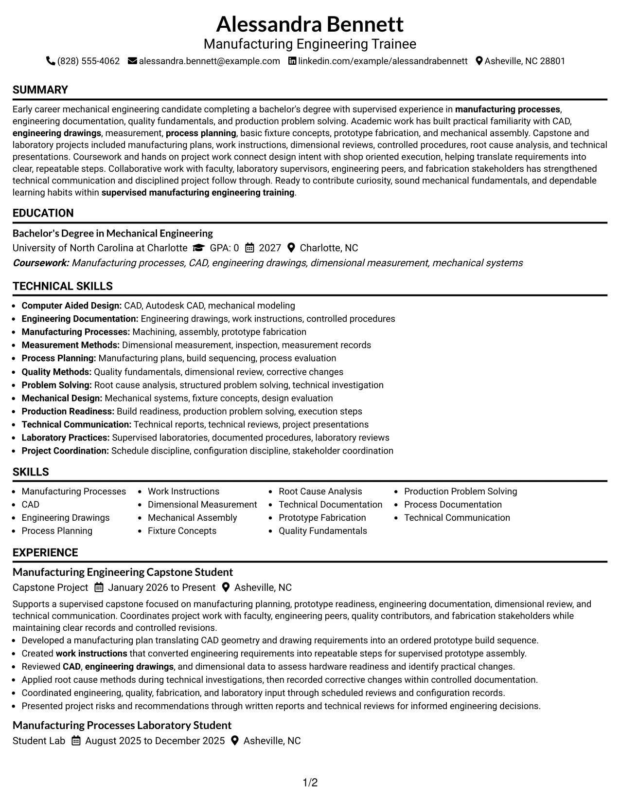 Resume Example Page 1