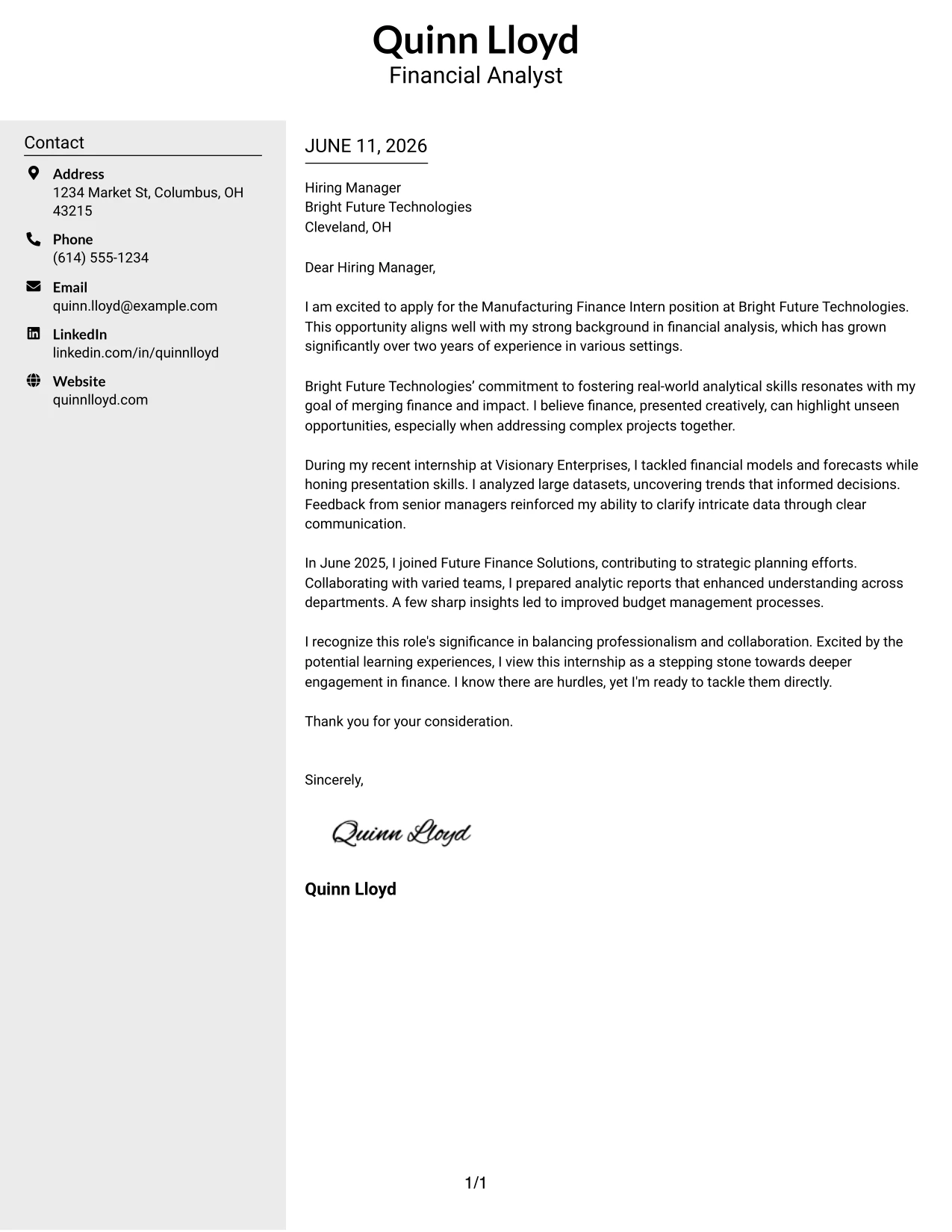 Resume Example Page 1