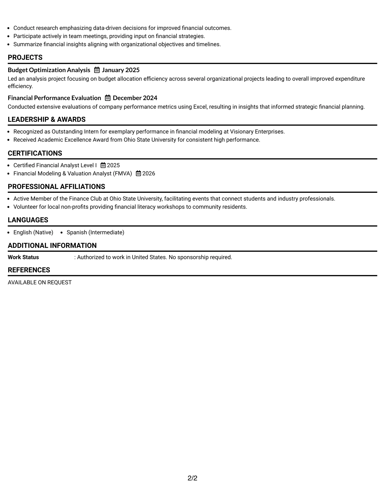 Resume Example Page 2