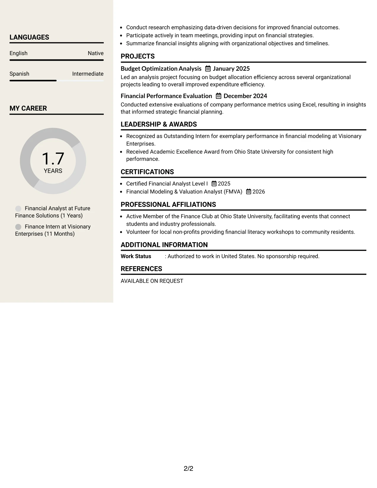Resume Example Page 2