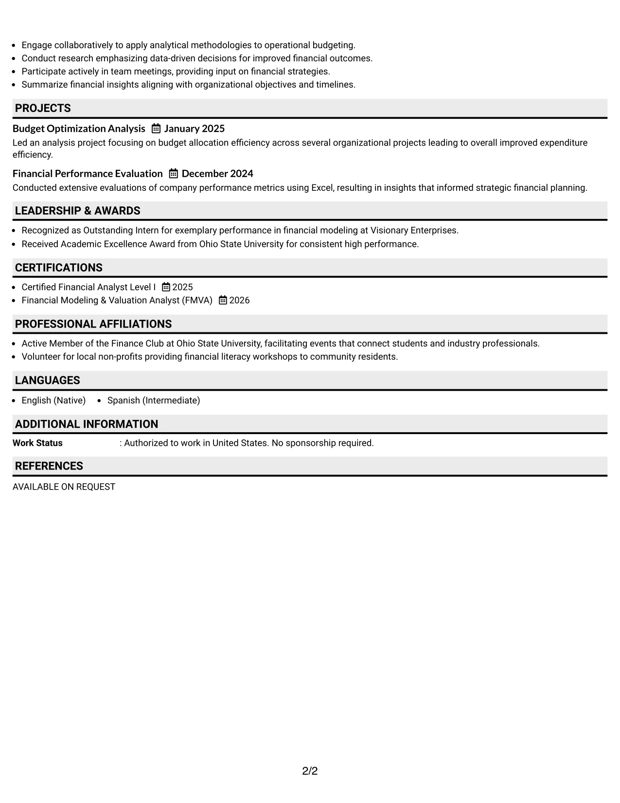 Resume Example Page 2