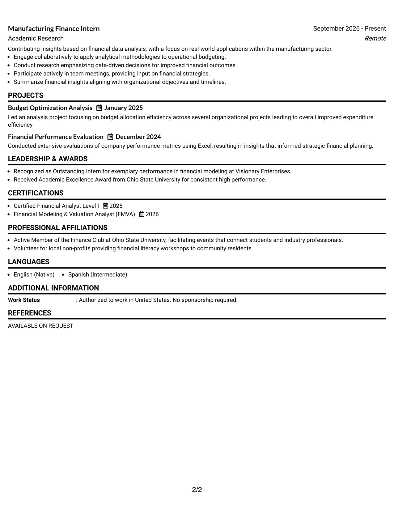 Resume Example Page 2