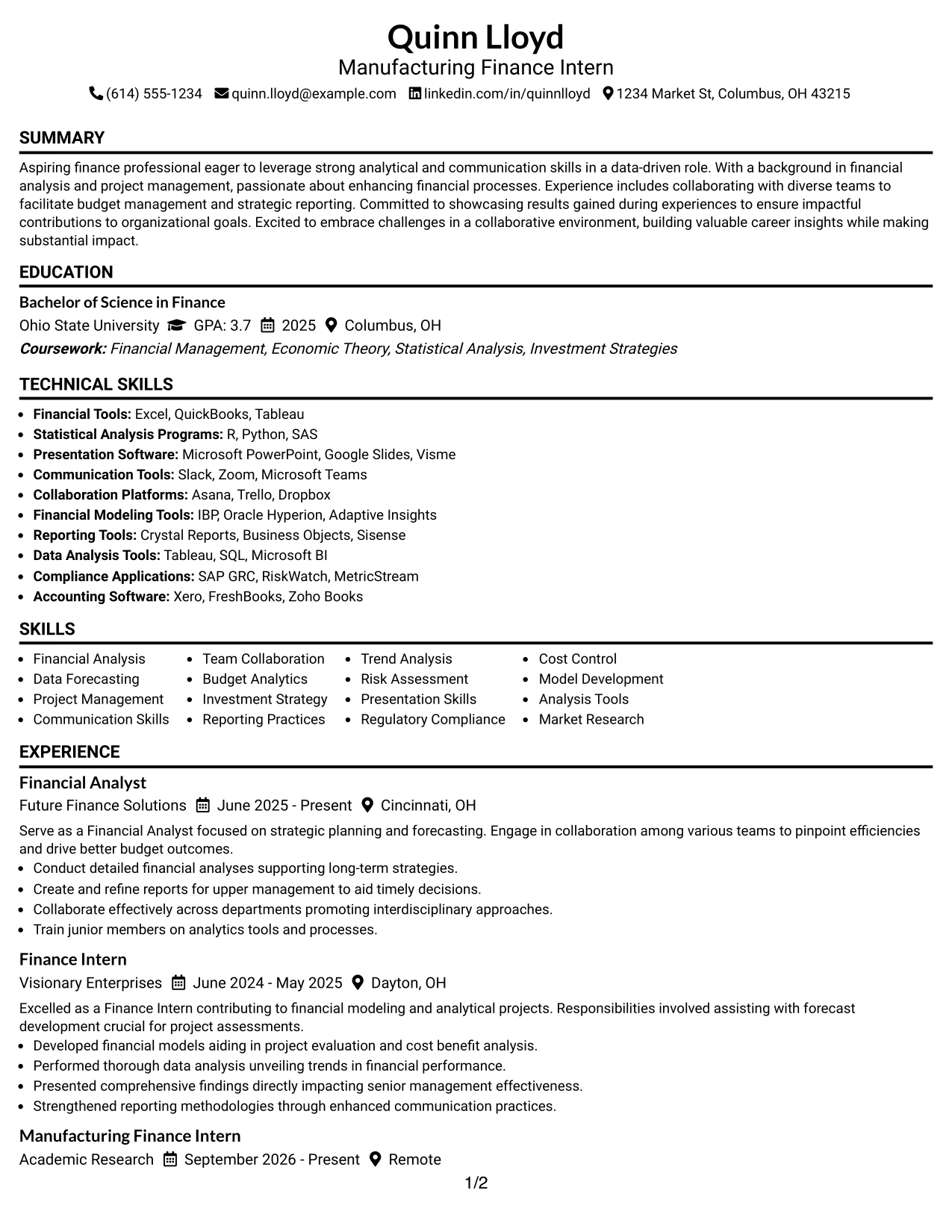 Resume Example Page 1