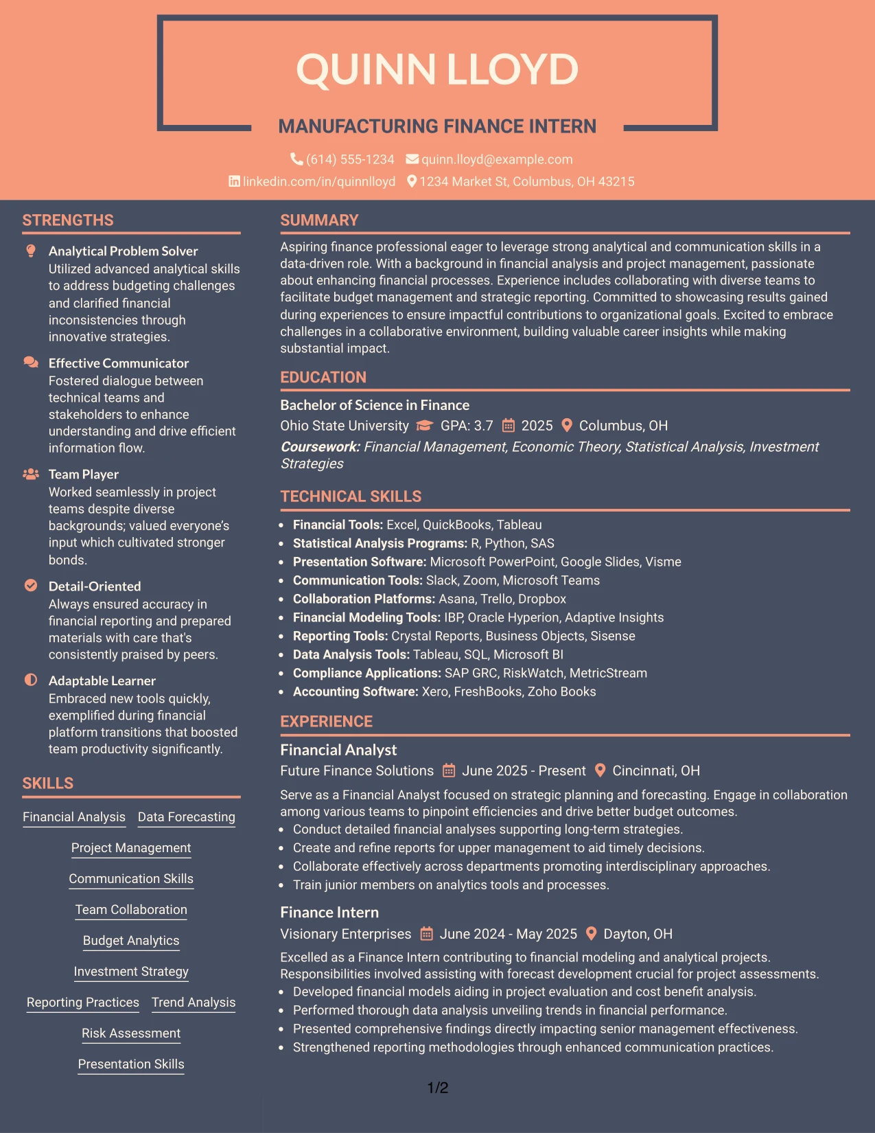 Resume Example Page 1