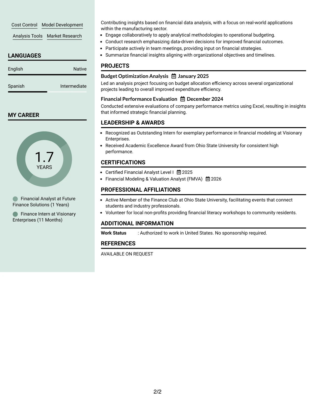 Resume Example Page 2