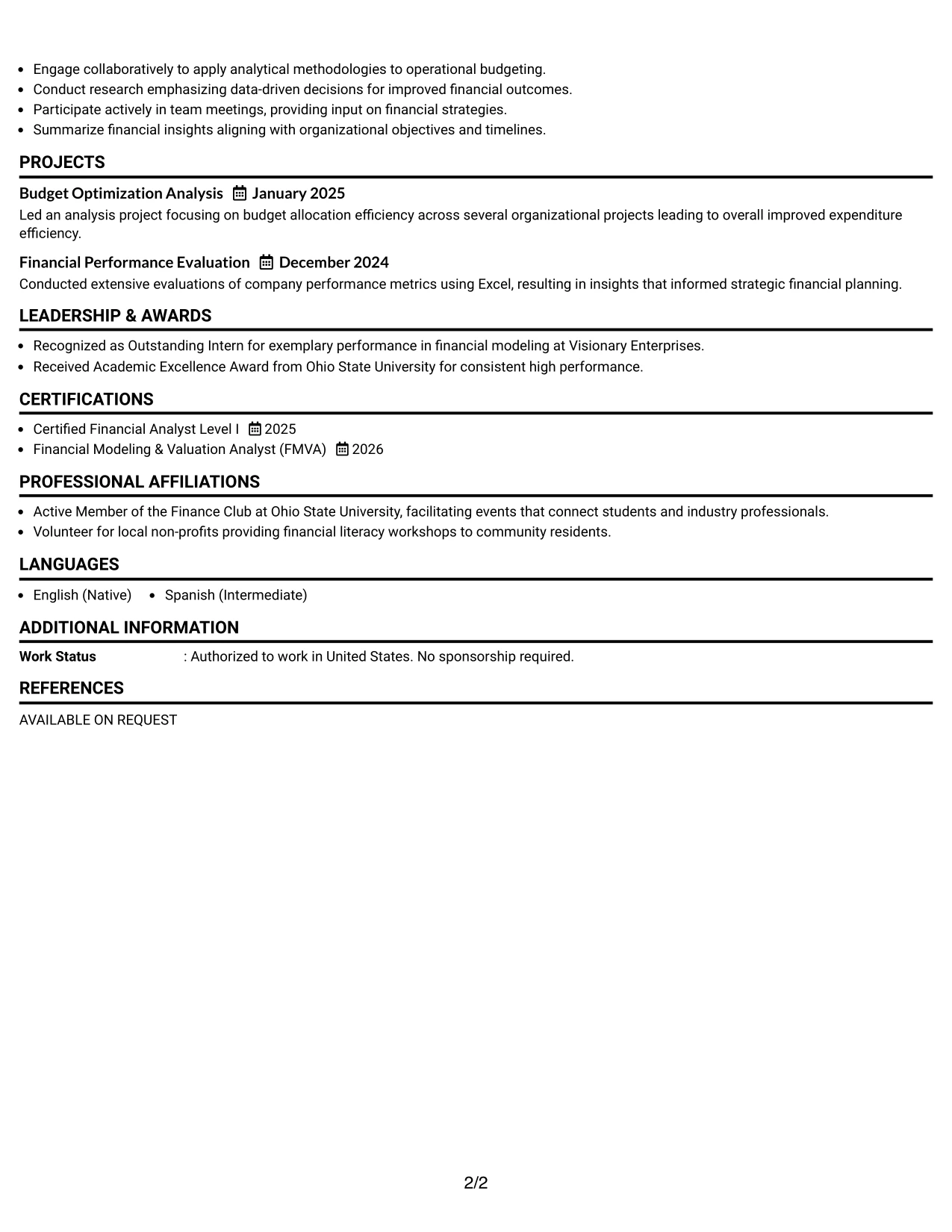 Resume Example Page 2