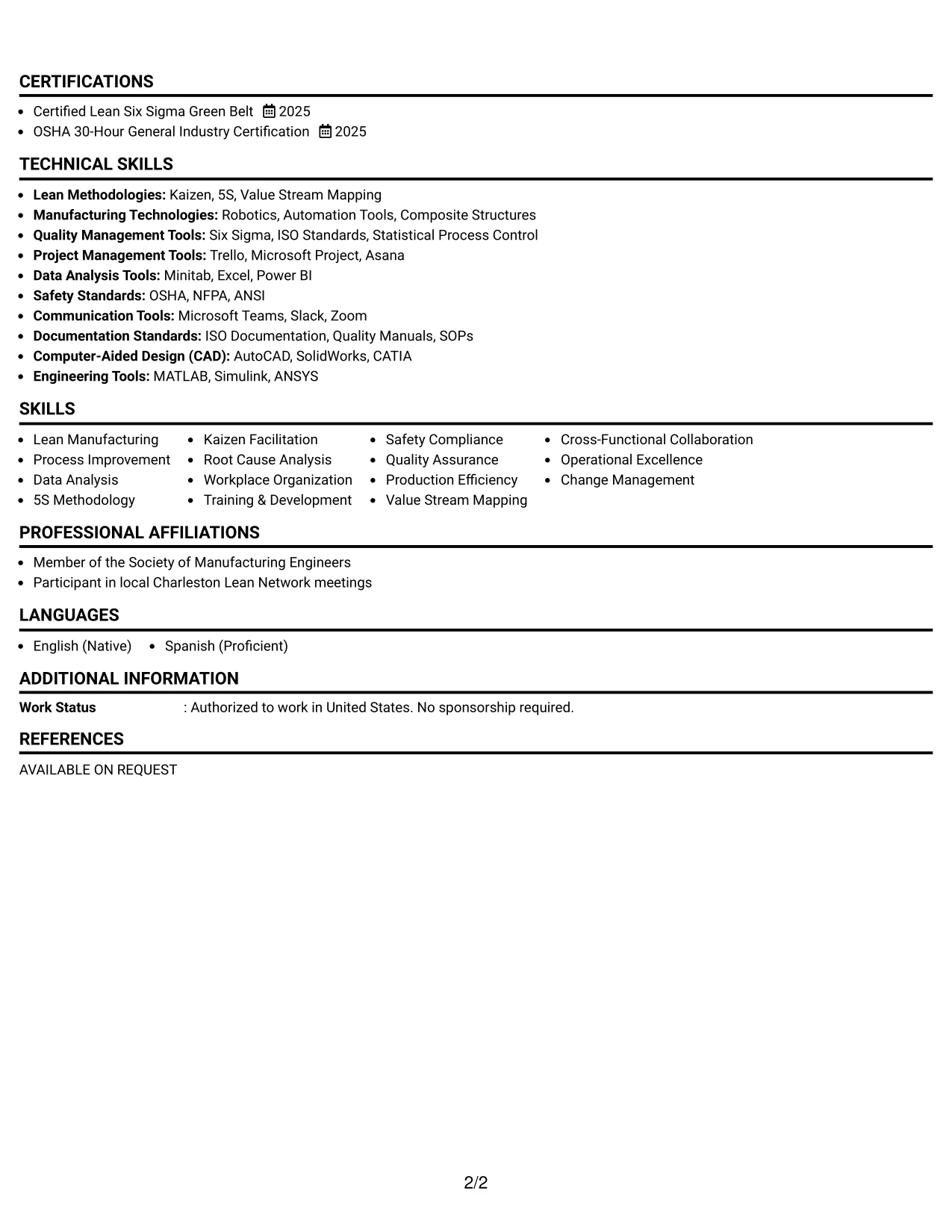 Resume Example Page 2