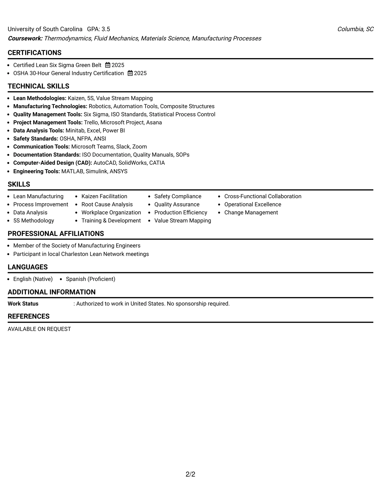 Resume Example Page 2