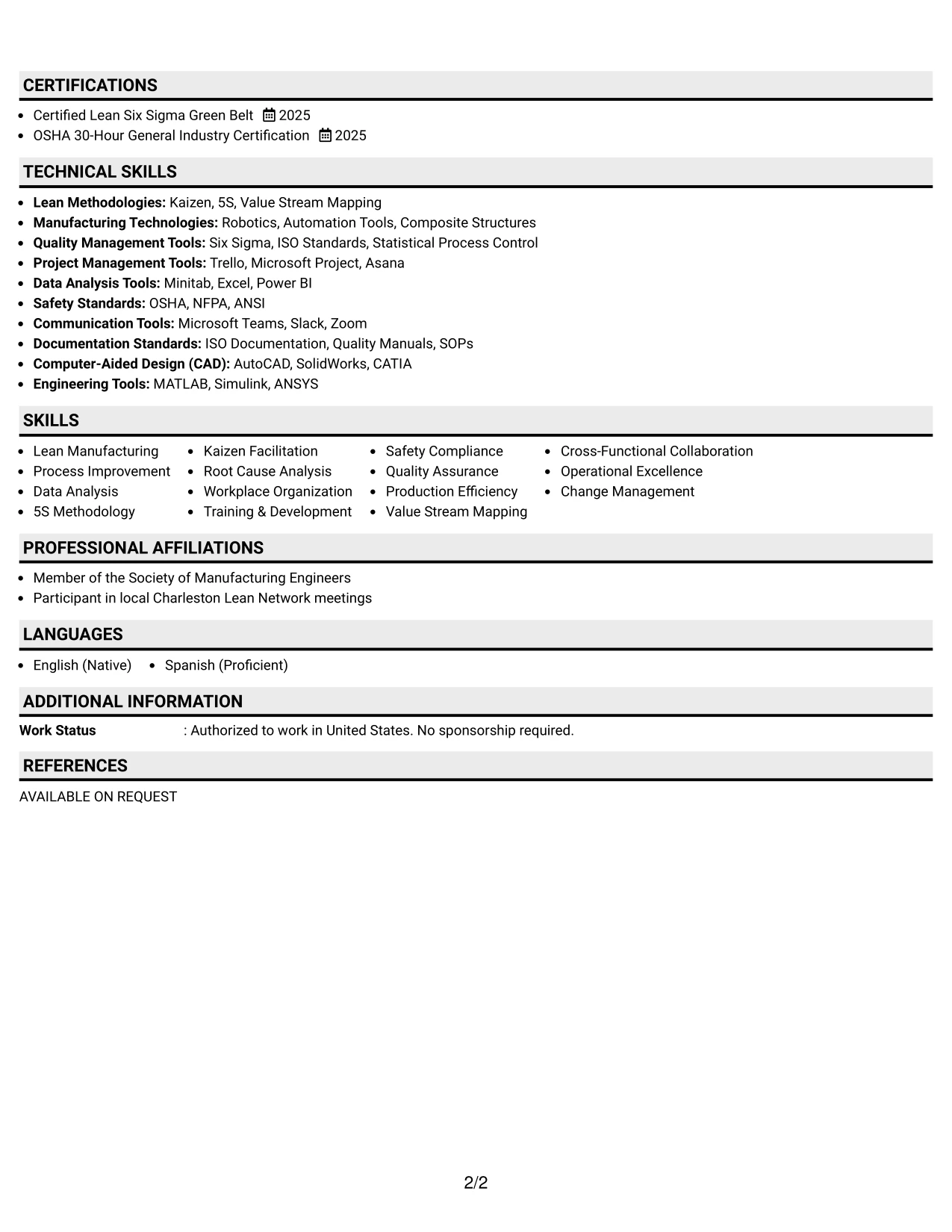Resume Example Page 2
