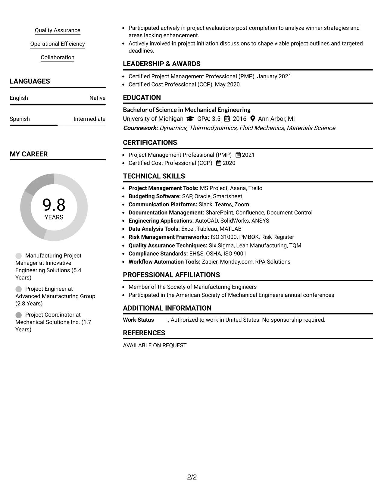 Resume Example Page 2